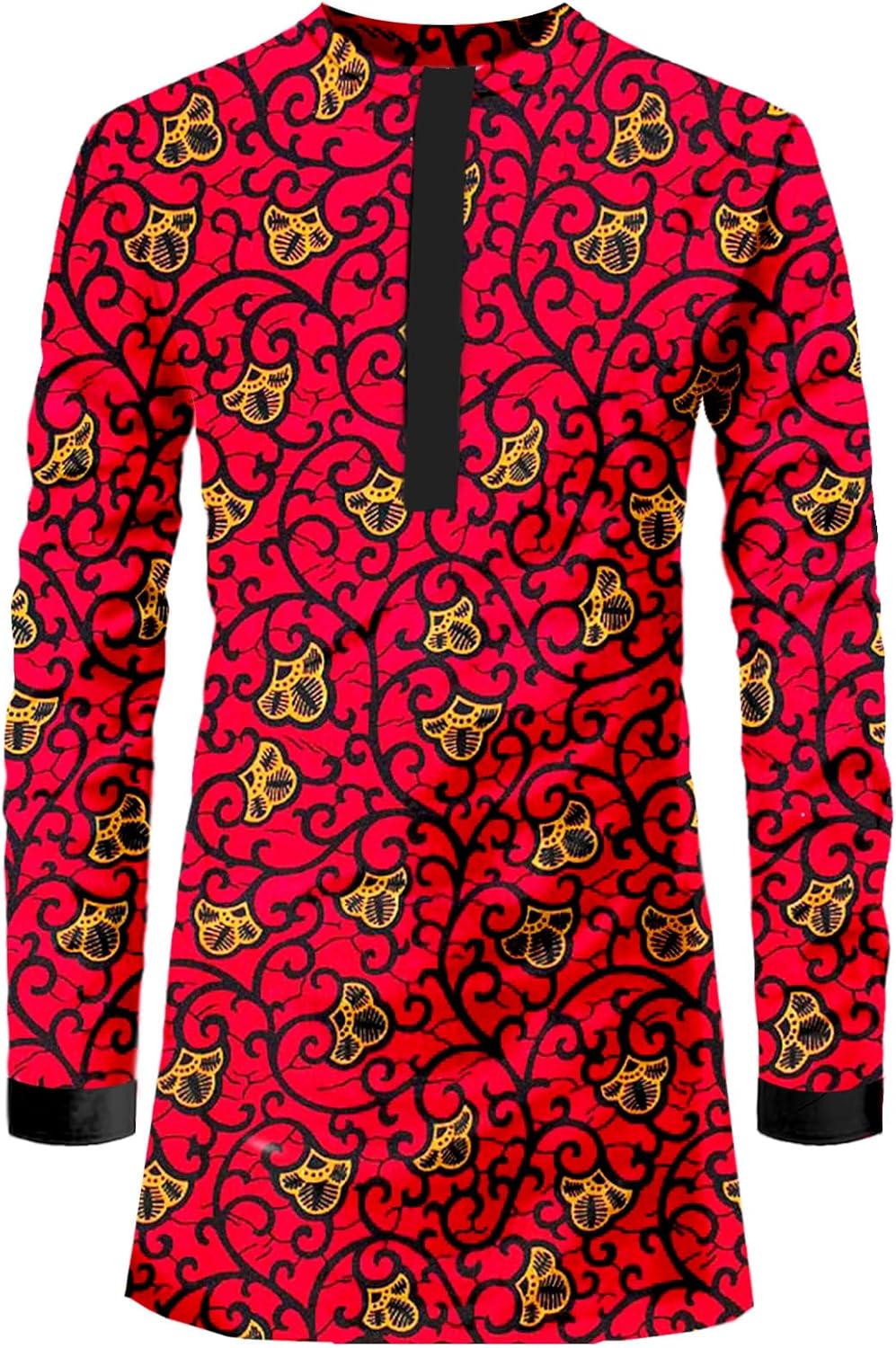 African Mens Shirt Traditional Long Sleeve Dashiki Print Cotton Wax Cloth Top