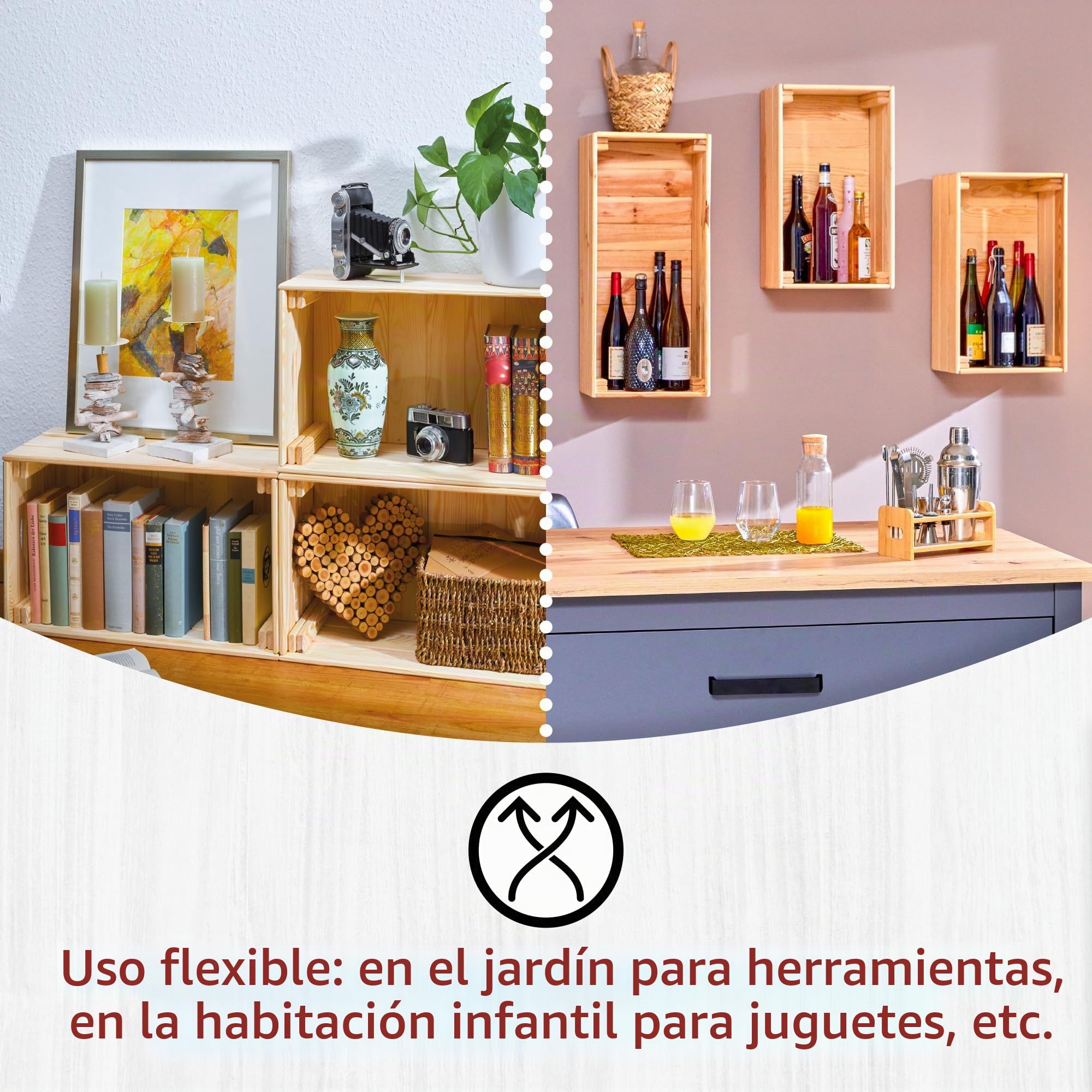 Inter Link - Caja de madera - Caja de madera maciza apilable - Caja de almacenaje, Para fruta, verdura, vino, jardín, baño, cuarto de juegos - Ahorro de espacio, práctica - 65 x 31,5 x 23cm Valloni L