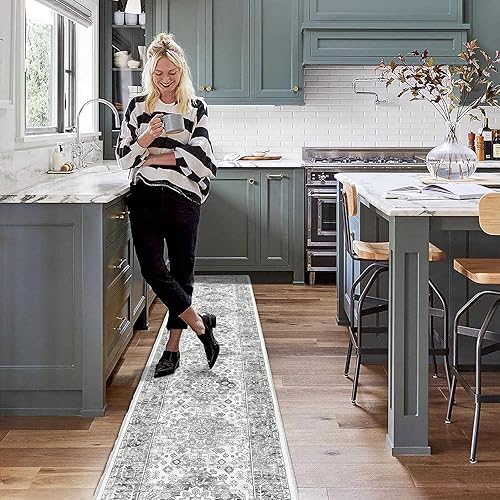 Miniatura 7 de Pauwer Alfombra de pasillo larga de 2 x 10 pies, alfombra bohemia lavable con parte trasera de goma, alfombra oriental antideslizante para pasillos,