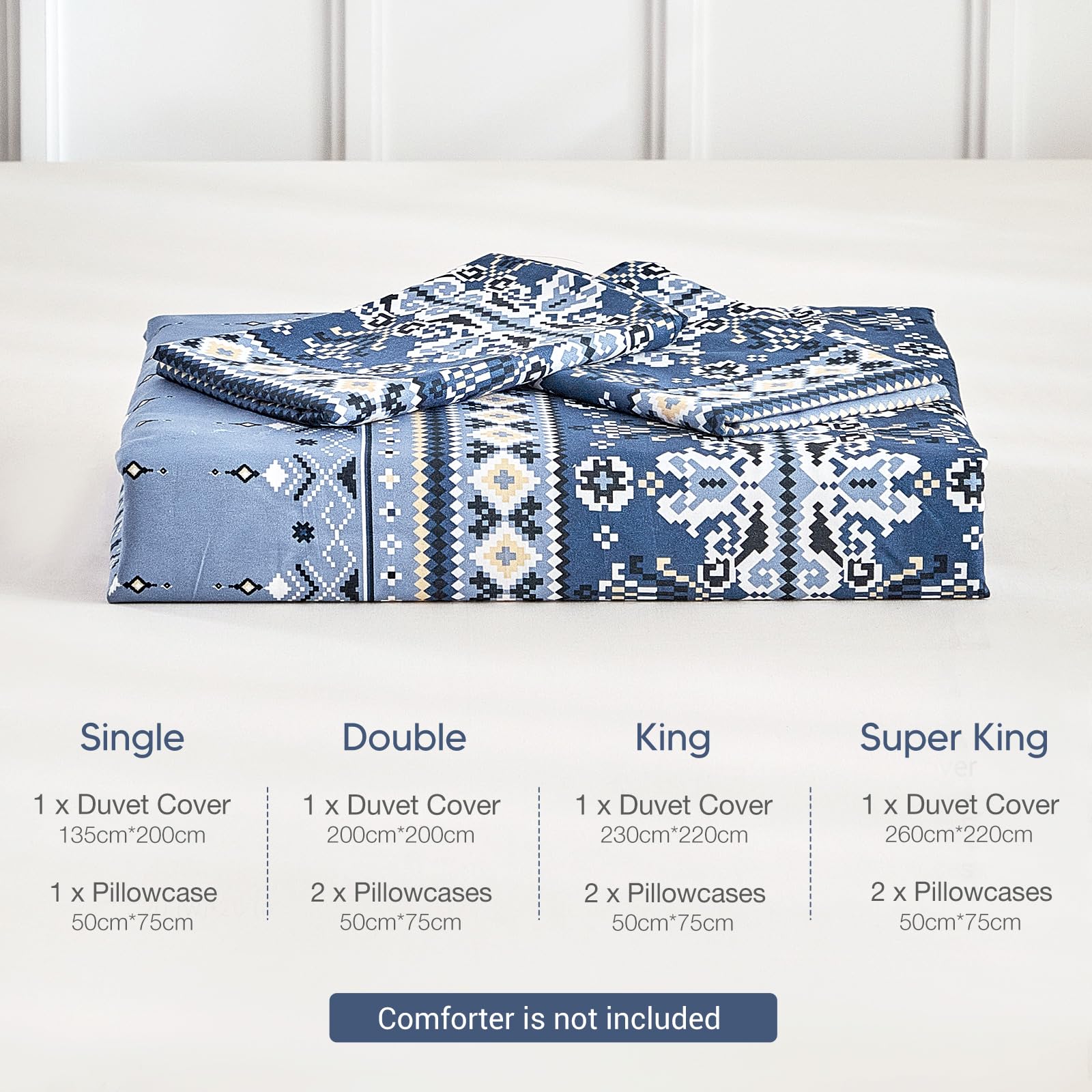 Lekesky Bohemian King Size Duvet Cover Sets Blue Bedding Geomoetric Stripes Print Bedding Sets King Size (1x Quilt Cover - Image 4