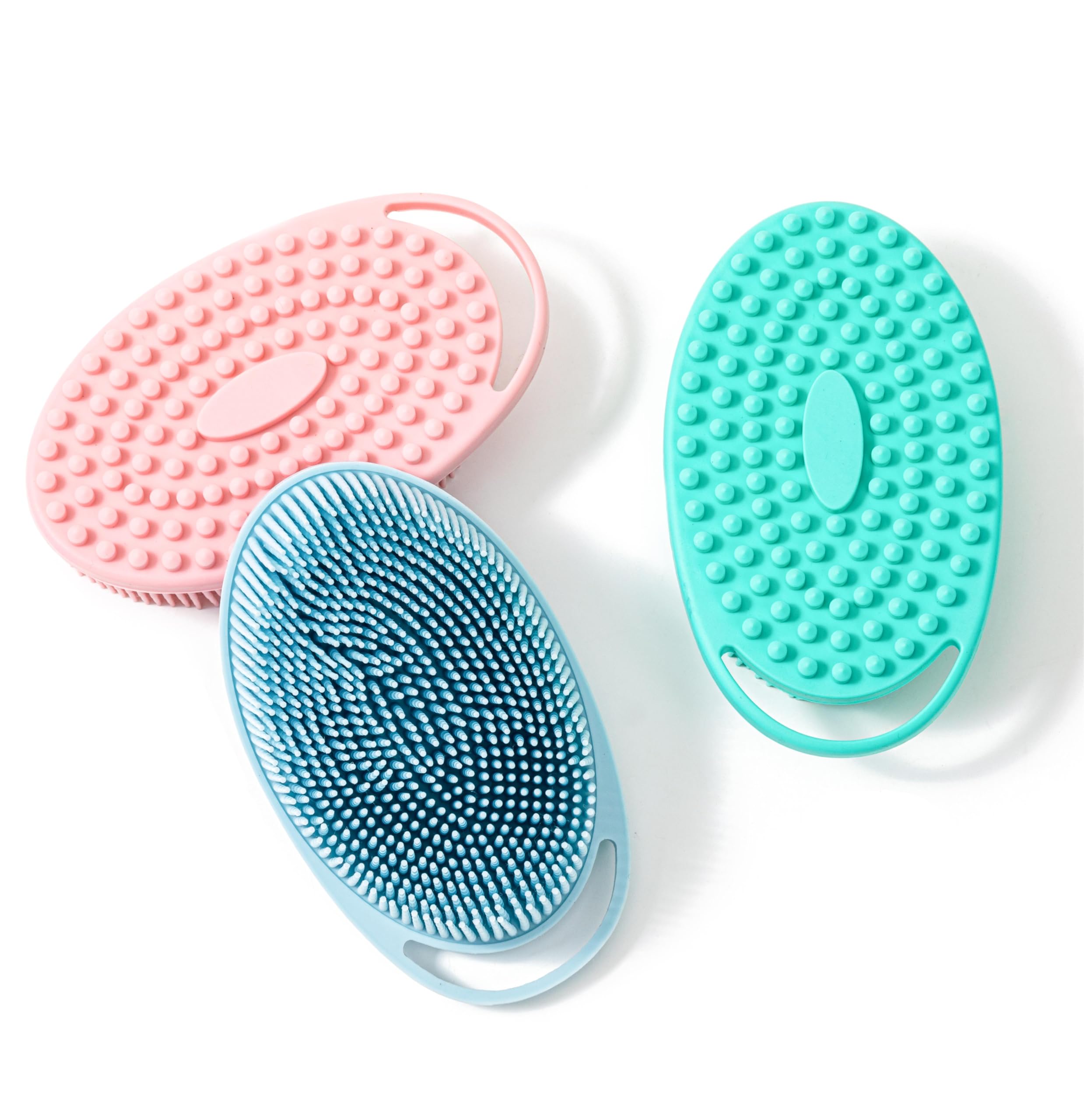 Cepillo sensorial premium para niños o autismo,Depurador corporal de silicona suave,Cepillos de terapia para sala sensorial,Cepillo de baño para ducha para mascotas (3 piezas (colgable-ovalado))