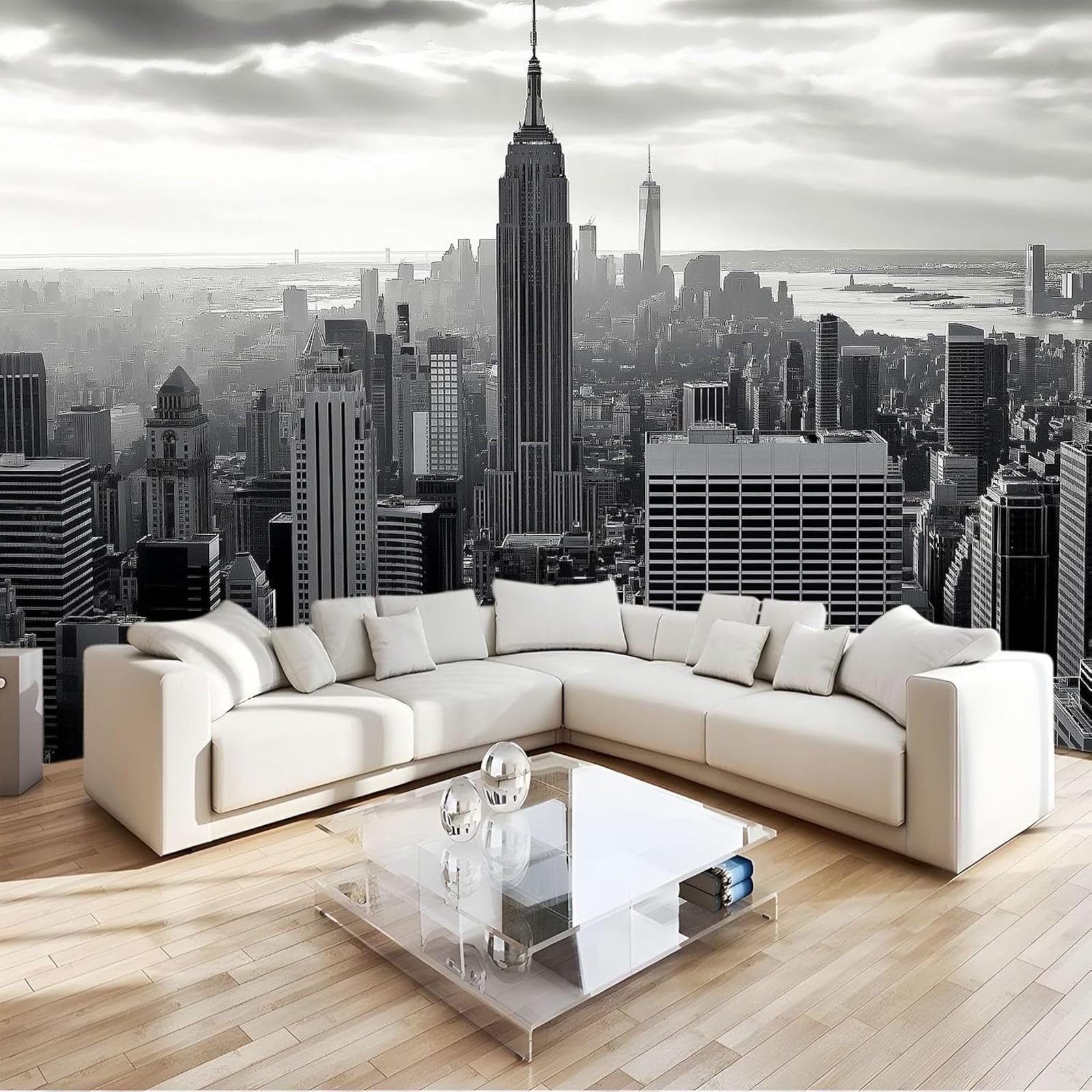 hgjdjhnf Wallpaper City New York Empire State Building Photo Wallpaper Wall Decor Wallpaper Wall Mural Decoration Study Room Living Room Restaurant Cafe Decor, Cream Color, 430cm x 300cm