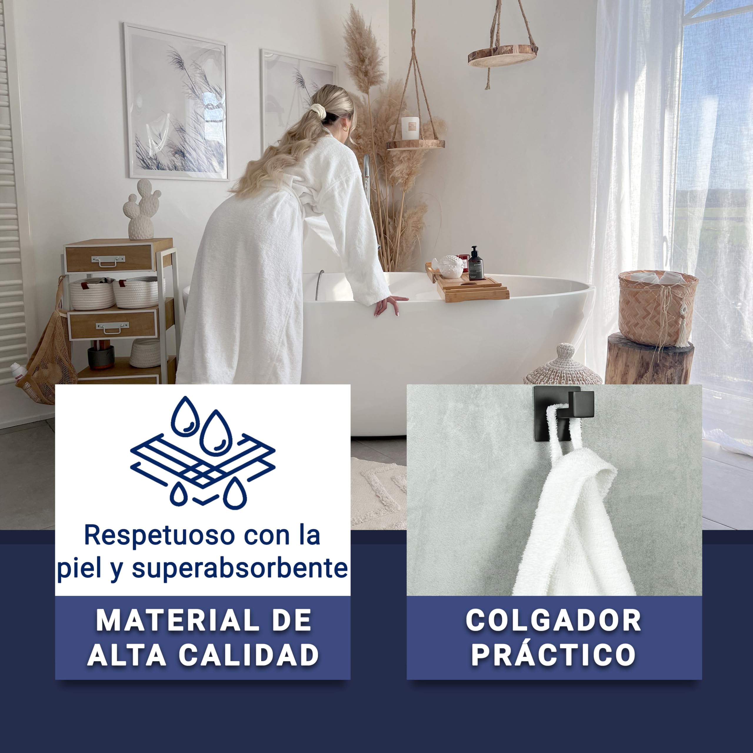 ZOLLNER Albornoz en blanco: agradable al tacto y muy absorbente, para mujer y hombre, algodón, tallas S-6XL, lavable hasta 95 °C, calidad de hotel, certificado Oeko Tex®, 019