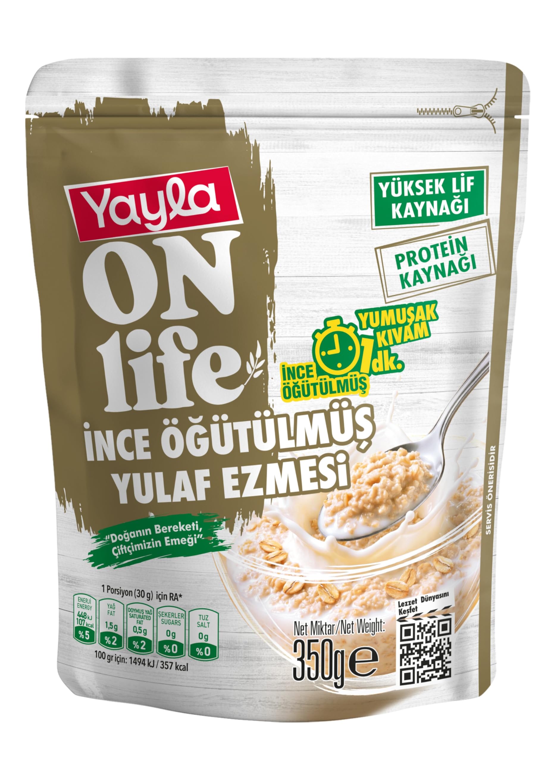 Yayla On Life İnce Öğütülmüş Yulaf Ezmesi 350 Gr