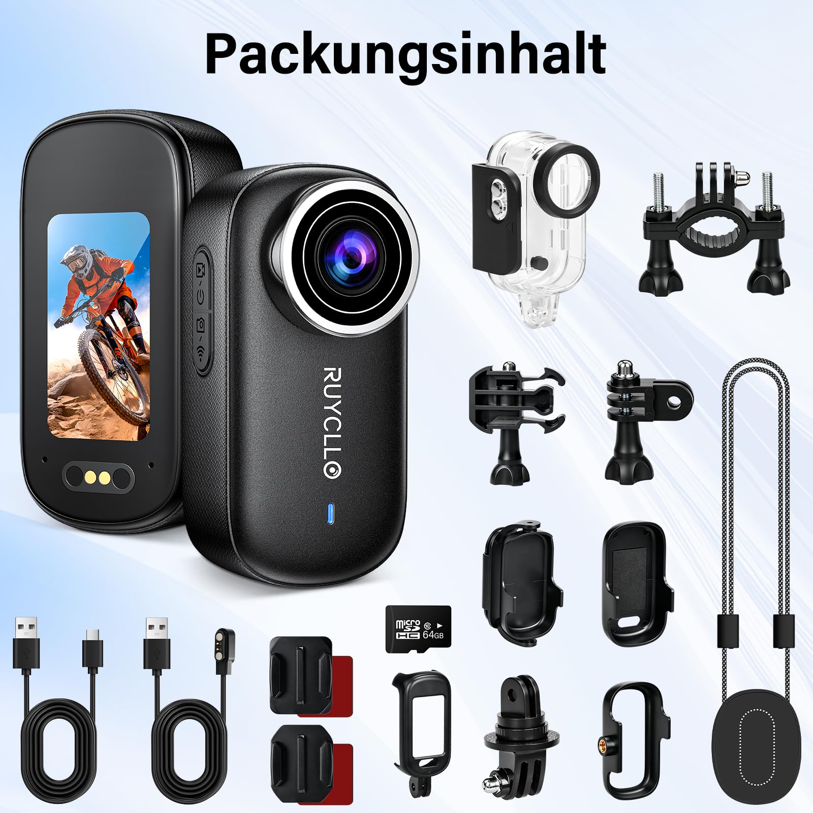 4K Bodycam Action Cam mit 64GB Karte, 6-Achsen EIS Stabilisierung | Mini Kamera HDR, 145° Weitwinkel, WiFi APP, Magnetische Mini Action Cam für POV Aufnahmen, Motorrad, Fahrrad und Reisen