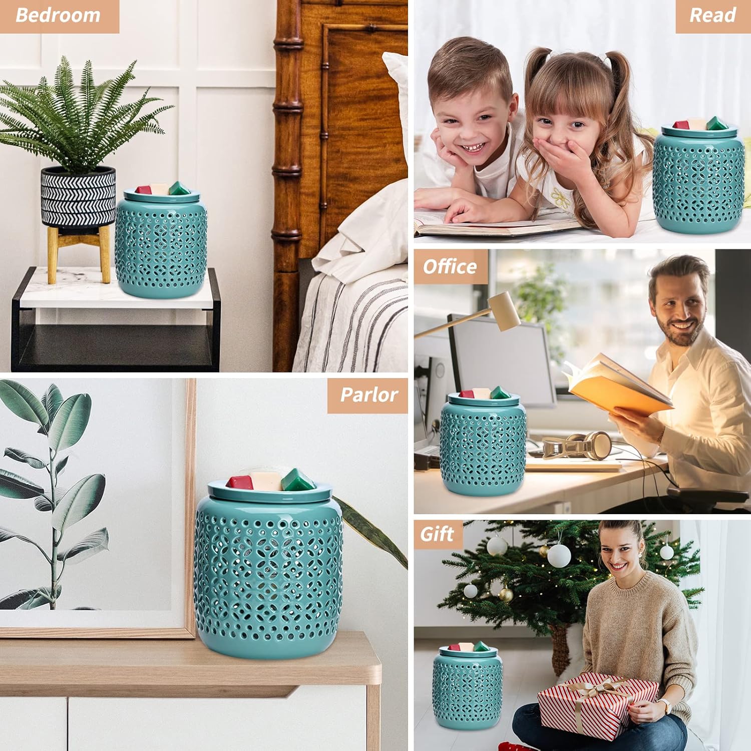 ASAWASA Ceramic Wax Melt Warmer with Timer,Candle Wax Warmer for Scented Wax & Essential Oils,Ideal Gift for Home Office Kitchen(Cyan Copper Coin Pattern)