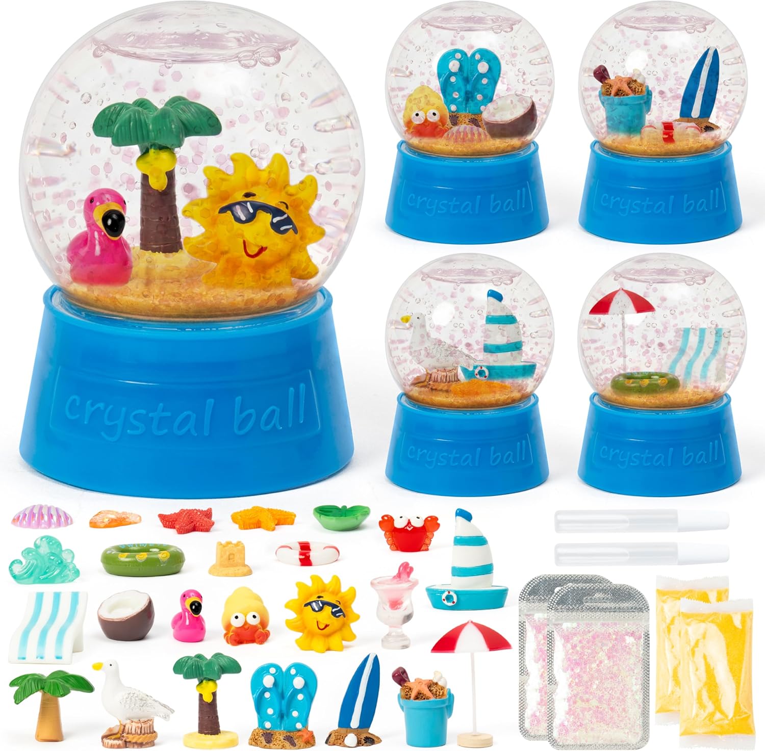 Flowers Snow Globes Craft Kit - 8 Set DIY Mother's Day Plastic Snow Globe Craft with Mini Resin Tulips, Make Your Own Party Decor with Glitter for Classroom Activity Gifts (Colorful)