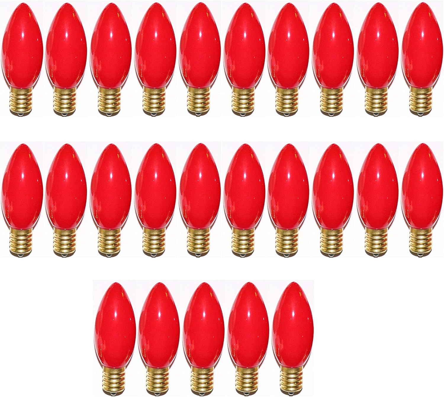 Dobar C9 Red Christmas Bulbs - E17 Base - 7 Watt, 120 Volt - Set of 25 - Christmas Light Replacement Bulbs