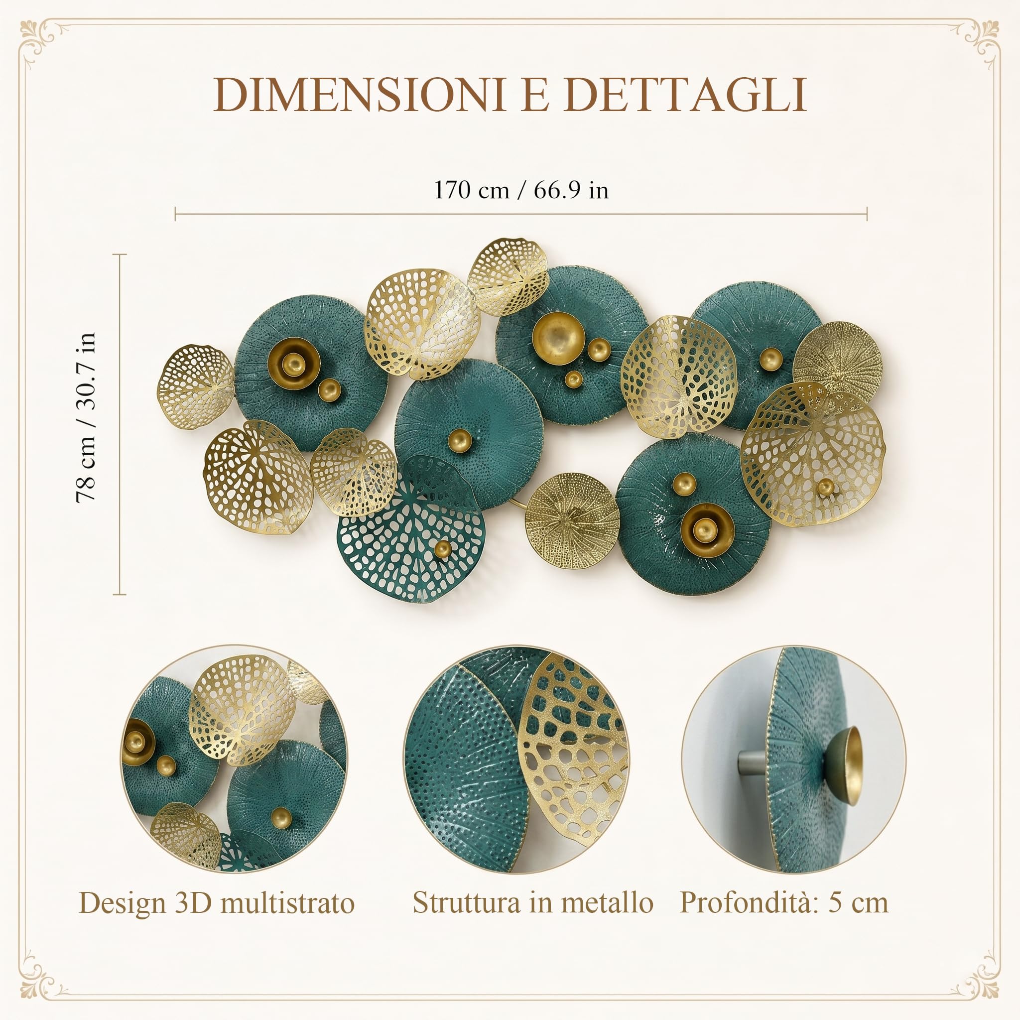 Generico Decorazioni Parete 3D in Metallo con Cerchi Sovrapposti, Decorazione da Parete Moderna, Decorazioni Casa per Soggiorno, Camera da Letto e Ingresso
