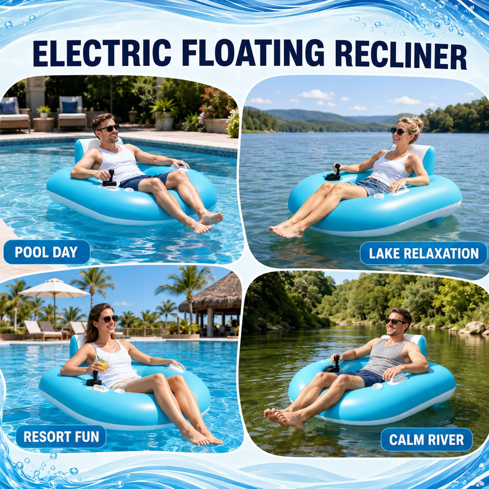 Motorisierte Pool-Liege Mit Elektrischer Pumpe–Aufblasbarer Pool-Sessel Mit Antrieb (Vorwärtsfahrt & Drehung) Für Erwachsene–Tragkraft Bis 120 Kg–Komfortabler Sitz Für Pools Und Seen