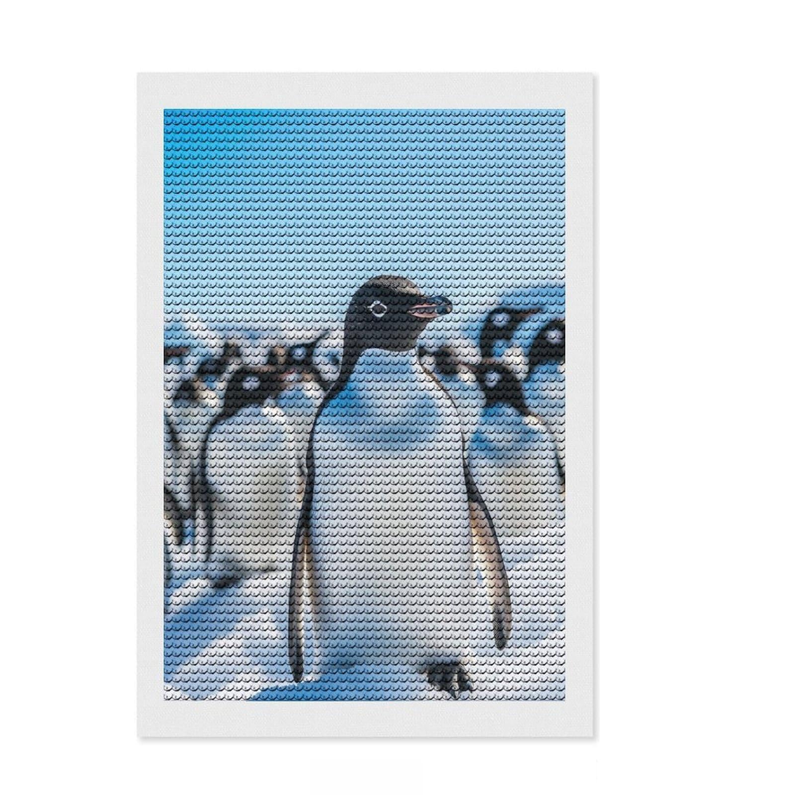 Junmoney Cute Penguines Diamond Art Canvas 8"x12", Adhesive Canvas, Living Room Decor, for Family Craft Time, Thoughtful Handmade Gift