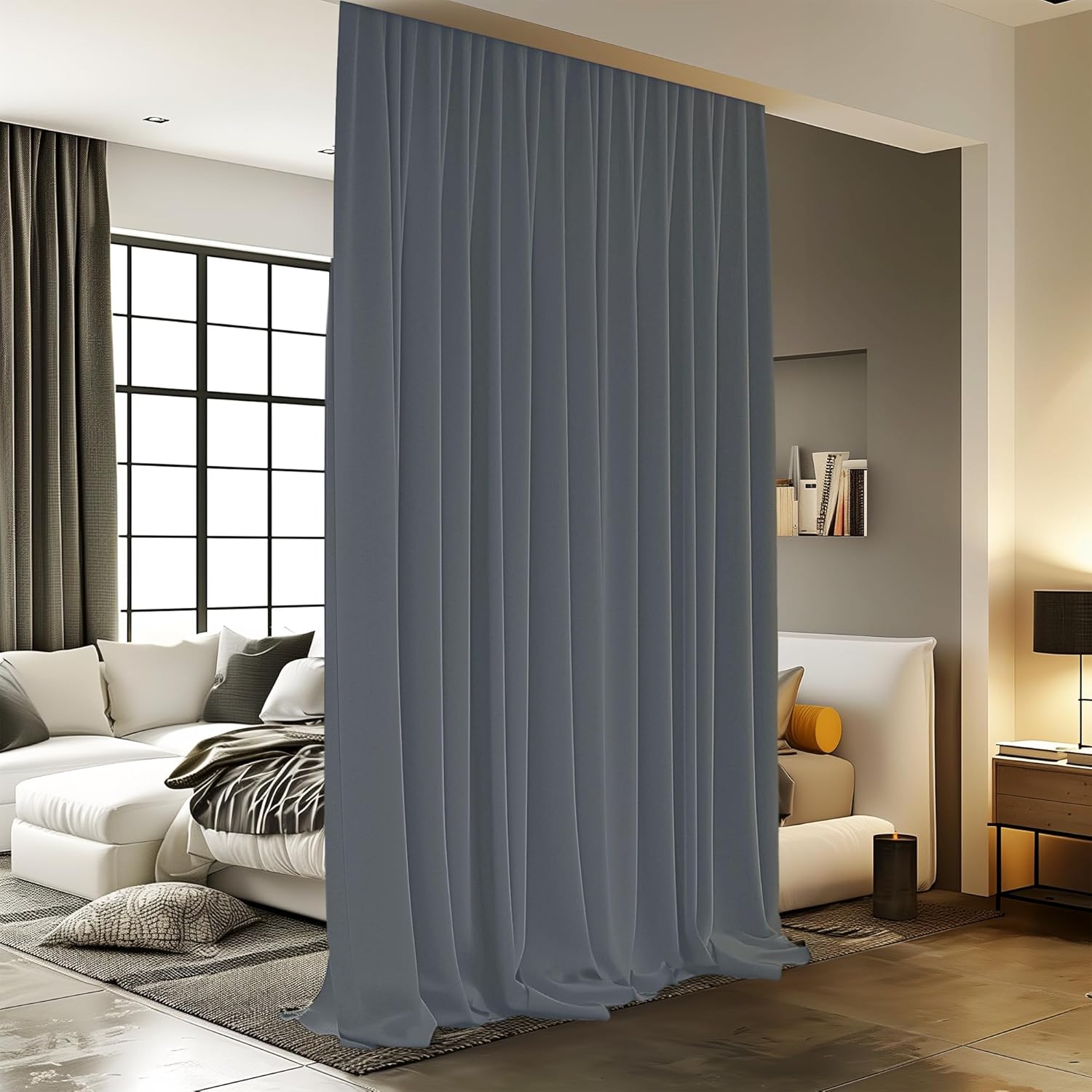 Room Divider Curtains with Ceiling Track, 95% Blackout Heavy Curtains Noise Reduction Privacy Curtain System Kits, 8.3 ft Wide x 7 ft Tall, Grey, 1 Panel
