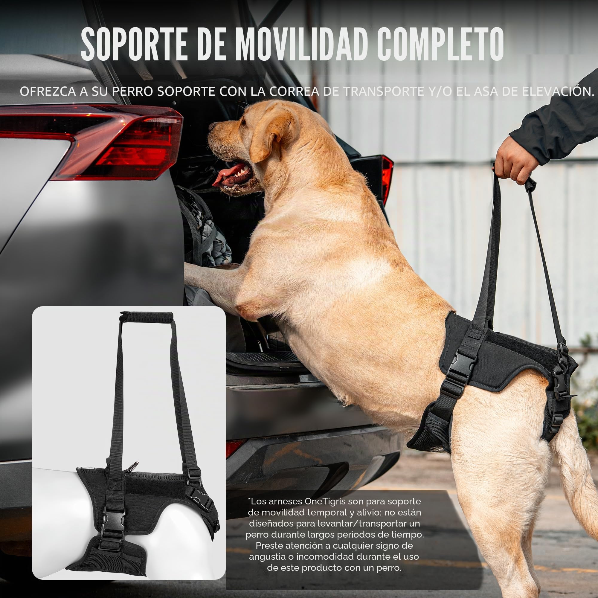 OneTigris Arnés de Apoyo Victus para Perros Medianos y Grandes - Elevación para Patas Traseras - Negro L