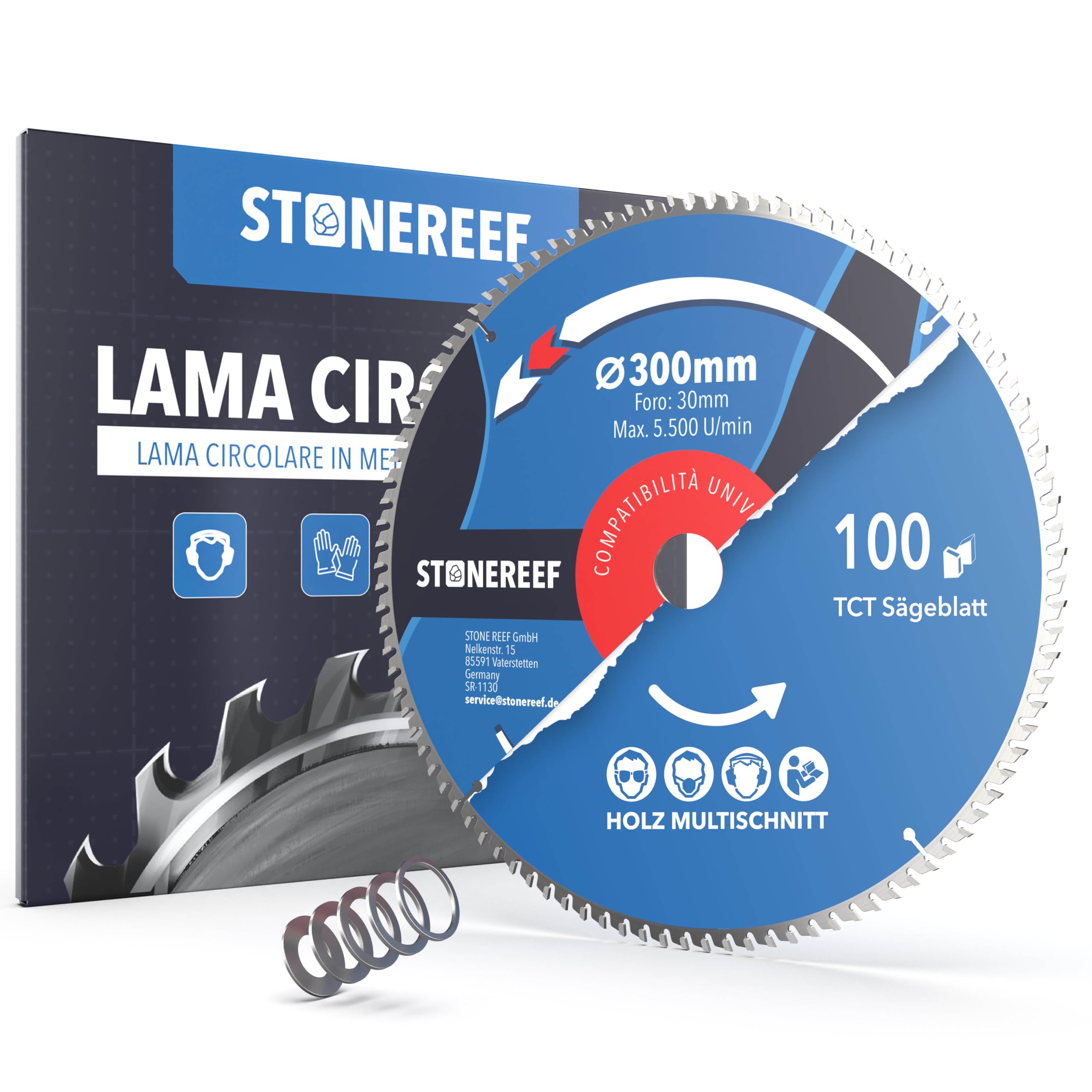 Lama per sega circolare 300 x 30 cm, con adattatore su foro da 20 e 16 mm, compatibile con smerigliatrice angolare Bosch, Makita ecc. – Lama per sega circolare – per legno, metallo e alluminio