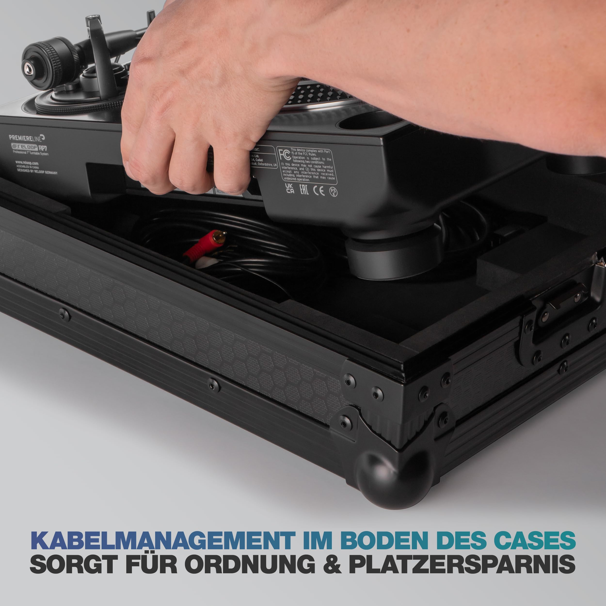 Reloop Premium RP-7 Turntable Case - Robuste Konstruktion mit kratzfester Hexa-Oberfläche in mattem Schwarz