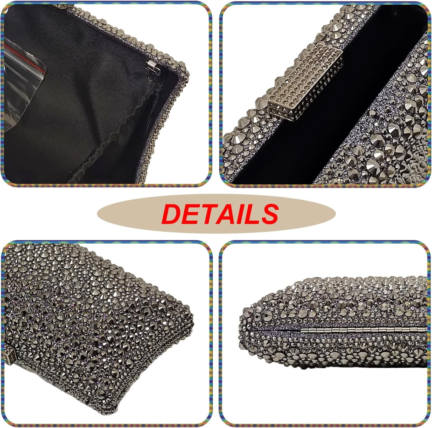 HUANG ZHUANG Sparkly Elegant Crystal Clutch Solid Rhinestone Handbags For Women Party Purse Bridal Prom Bag | Sparkly, Elegant, Crystal, Solid, Rhinestone, Party - Image 3