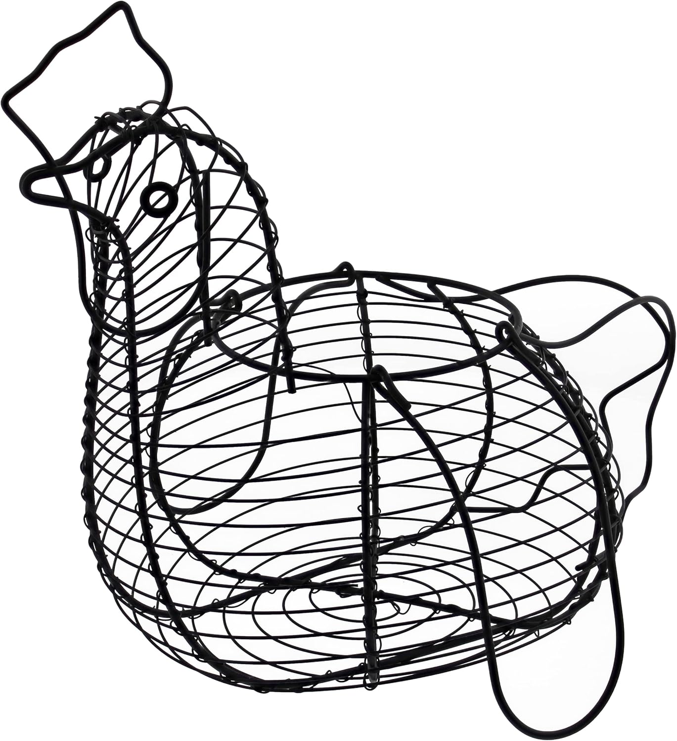 Rural365 Chicken Egg Basket - Chicken Shaped Decorative Black Metal Wire Basket Farm Style Kitchen Egg Collecting Basket