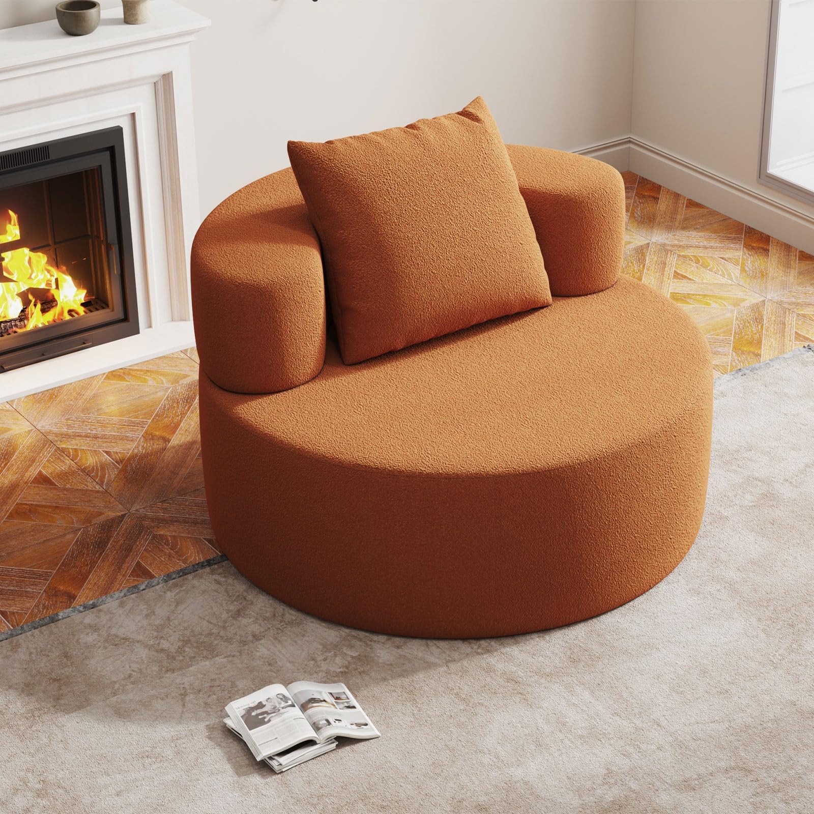 Bean Bag Chairs for Adults, Memory Foam Couch Loveseat Sofa Chair, Soft Teddy Material Cozy Comfy Reading Nook Chairs, Floor Chair for Living Room Bedroom Office(Orange)