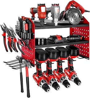 VEVOR Organizador de ferramentas elétricas de parede, prateleira de armazenamento de 3 camadas com 4 suportes para brocas, com placas perfuradas laterais, para garagem, bancada de trabalho e oficina