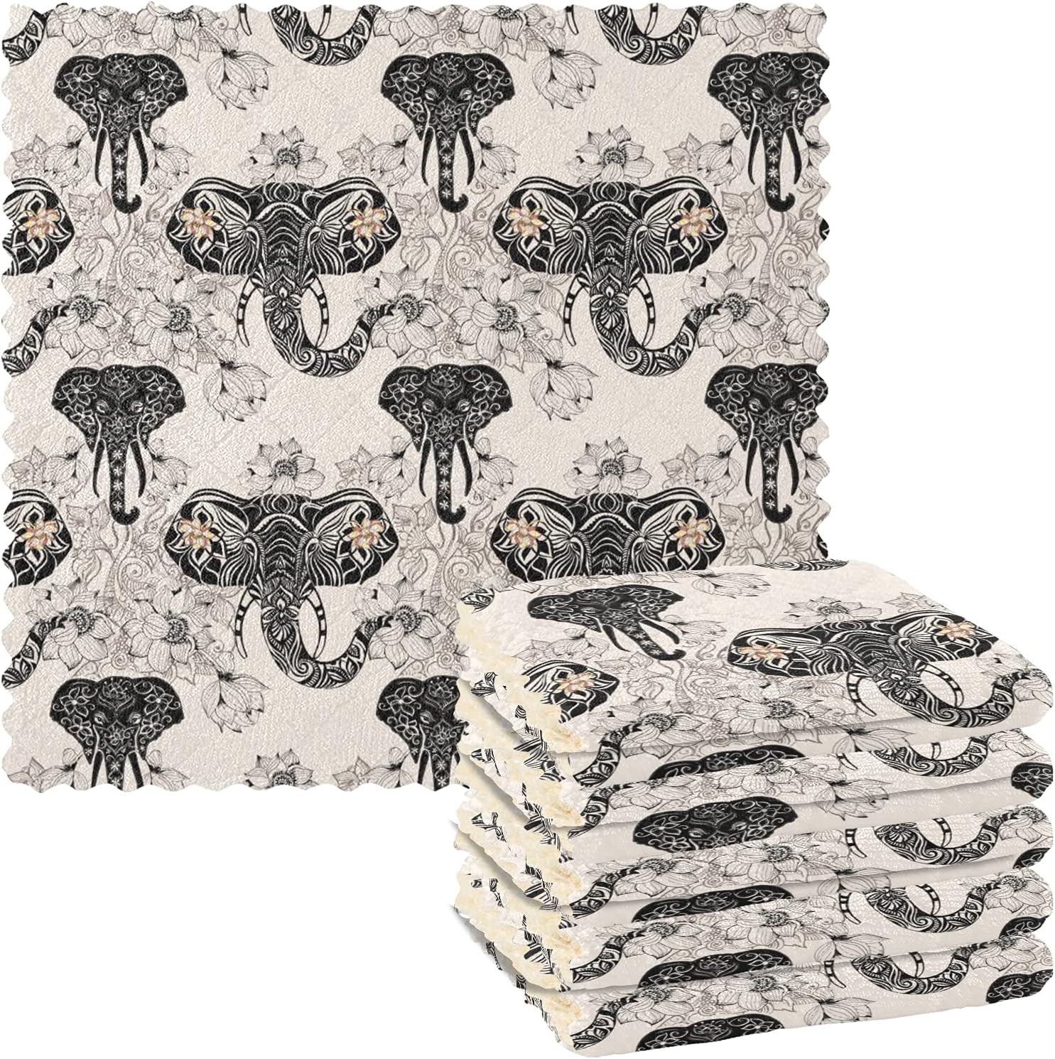 SUABO 6 Pack Dish Cloths for Washing Dishes, Elephant Head Dish Towel Rags Hand Towels for Kitchen Cleaning Counters