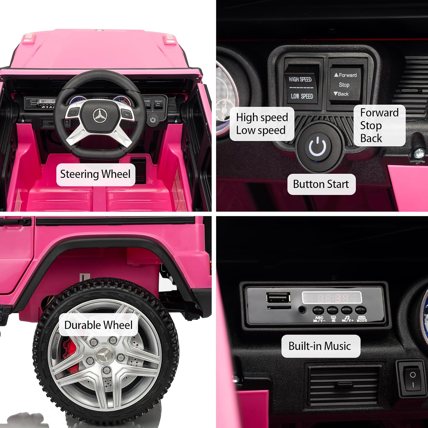 1-Seat Licensed Mercedes-Benz G650 Ride-on Car for Kids, 12V Kids Ride-on Toy Truck Vehicle, Electric Car Battery Powered for Toddlers with Remote Control, Music (Pink, 12V)