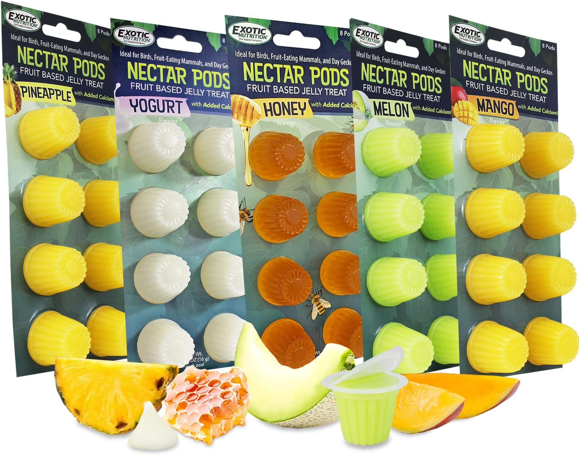 Nectar Pods (Variety 5 Pack) - 40 Calcium-Fortified Jelly Fruit Pods - Sugar Gliders, Marmosets, Squirrels, Parrots, Cockatiels, Parakeets, Birds, Hamsters, Day Geckos, Kinkajous & Other Small Pets…