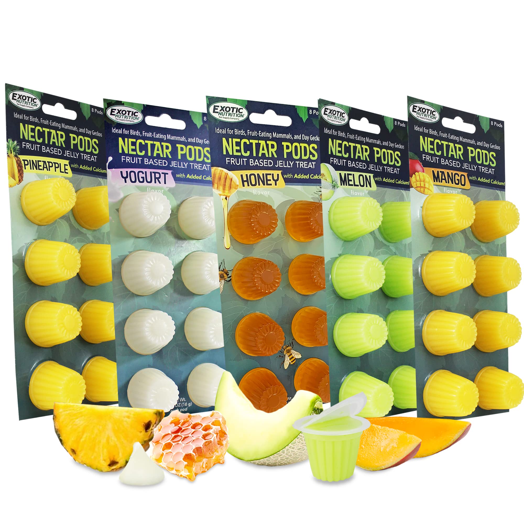 Nectar Pods (Variety 5 Pack) - Calcium-Fortified Jelly Fruit Treat - Sugar Gliders, Marmosets, Squirrels, Parrots, Cockatiels, Parakeets, Birds, Hamsters, Day Geckos, Kinkajous & Other Small Pets…