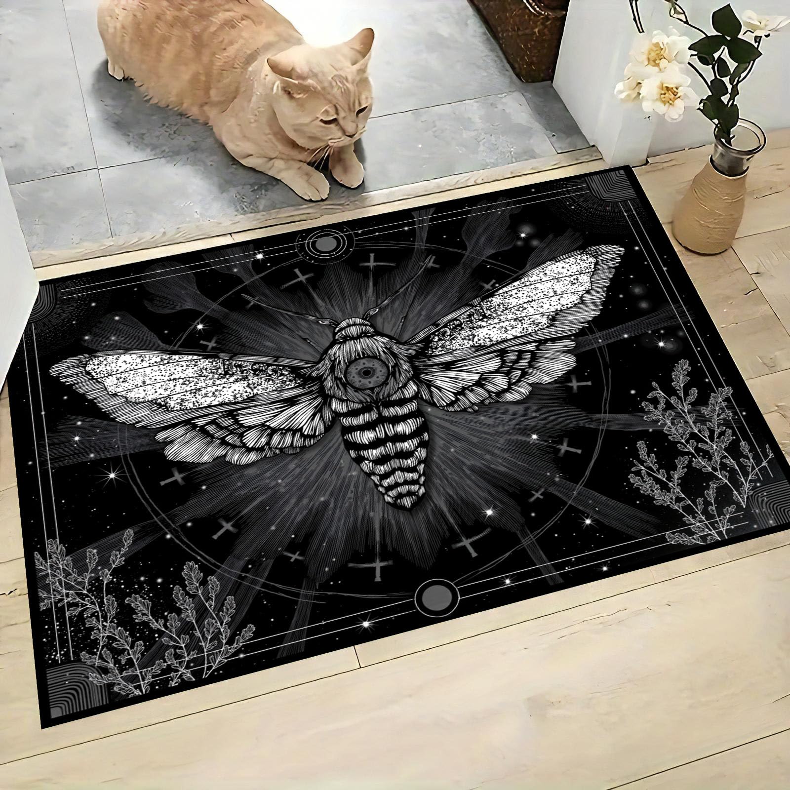 Tapis absorbant plante papillon lavable et antidérapant en microfibres douces
