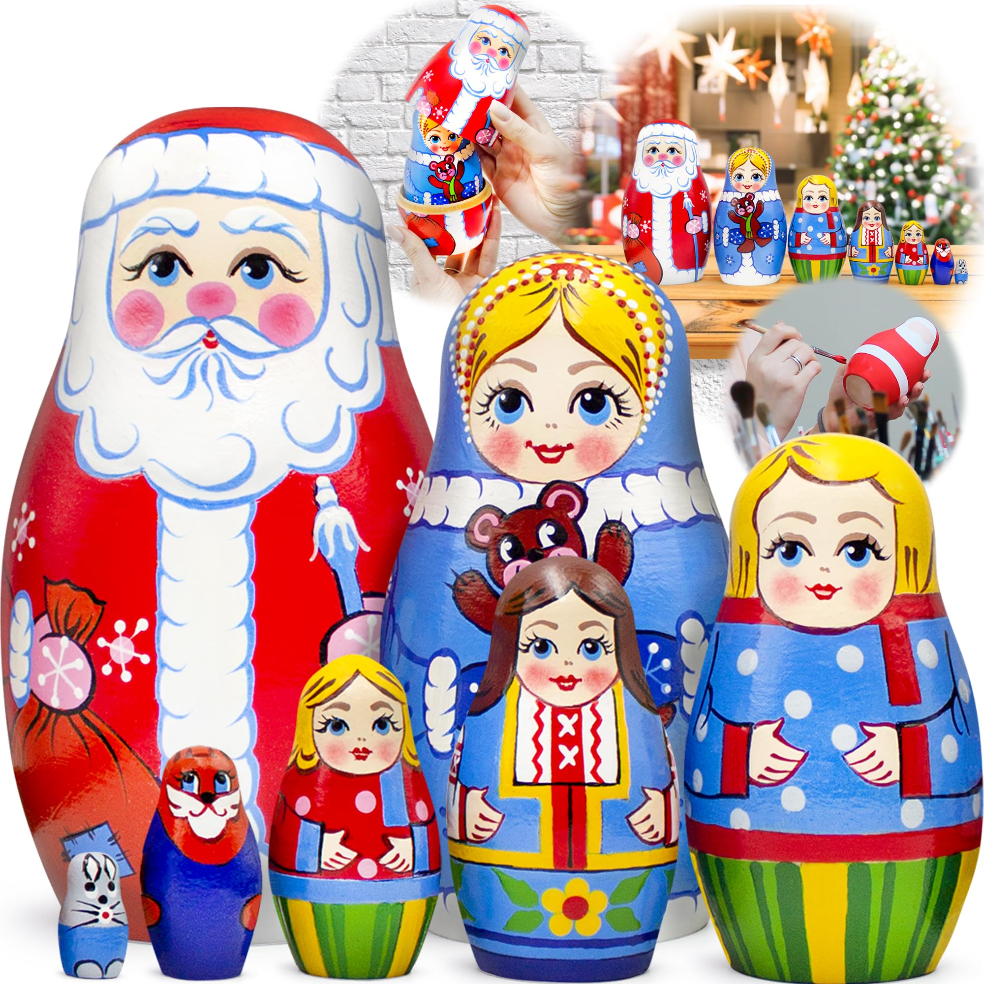 ロシアのマトリョシカ 7個　クリスマス ロシア 人形 マトリョーシカ クリスマス 7組 7個組セット 民芸