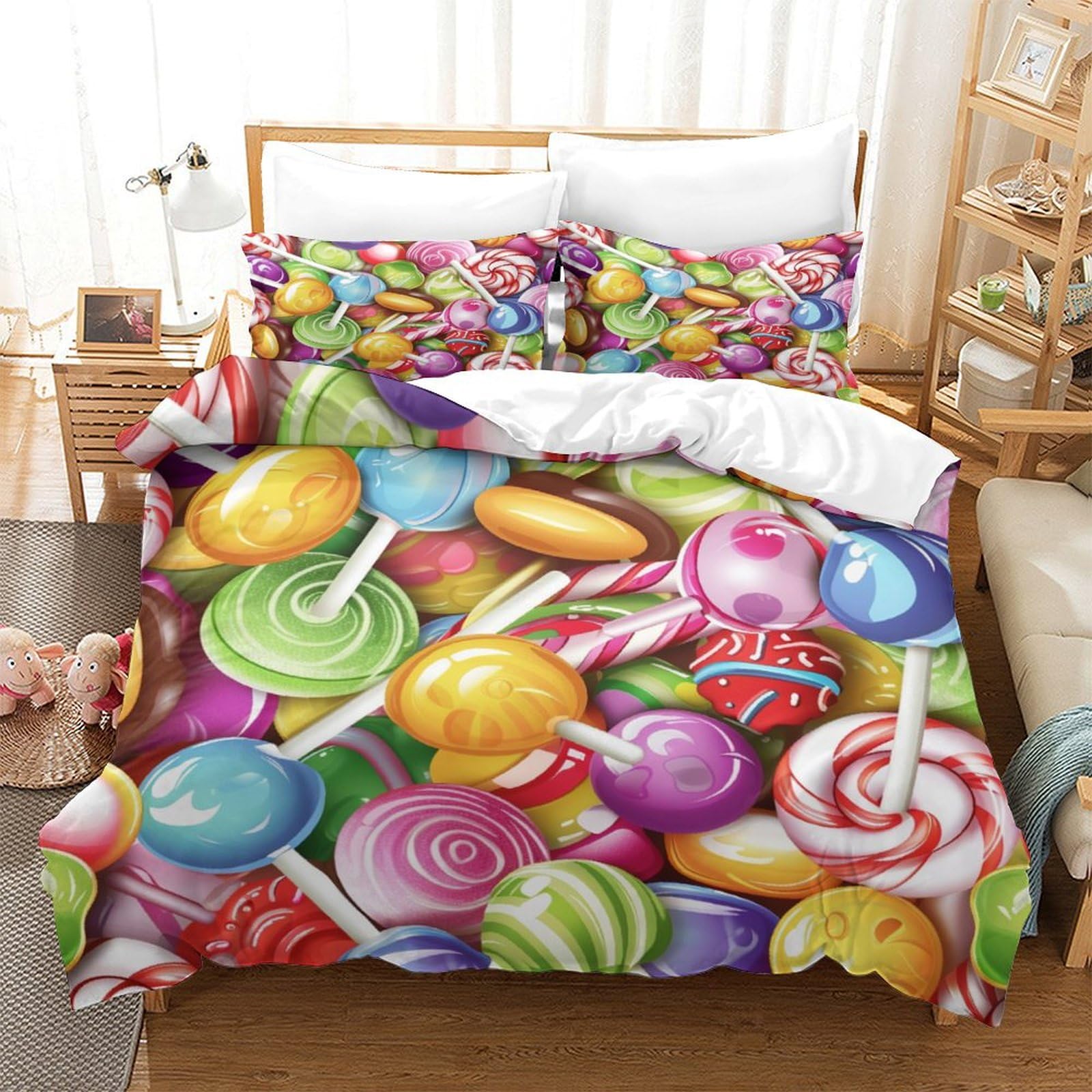 Housse de couette 3D Bonbons microfibre anti-plis pour un lit toujours impeccable