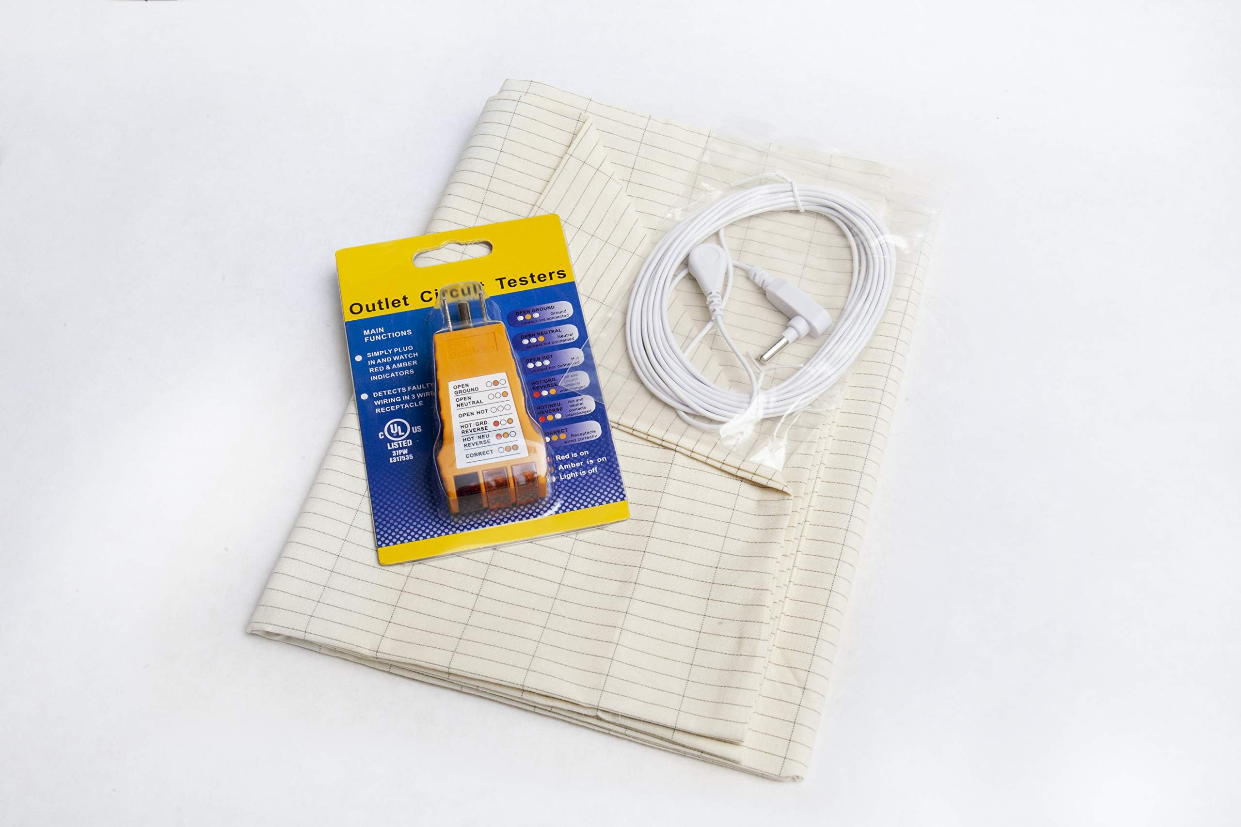Earthing Grounding Pillow Case - Beige with Ground Cord and Tester. Pillowcase for Better Sleep, Fewer Pains, Reduces Inflammation and Increases Energy Levels, EMF Protection. Safe for Kids and Adults