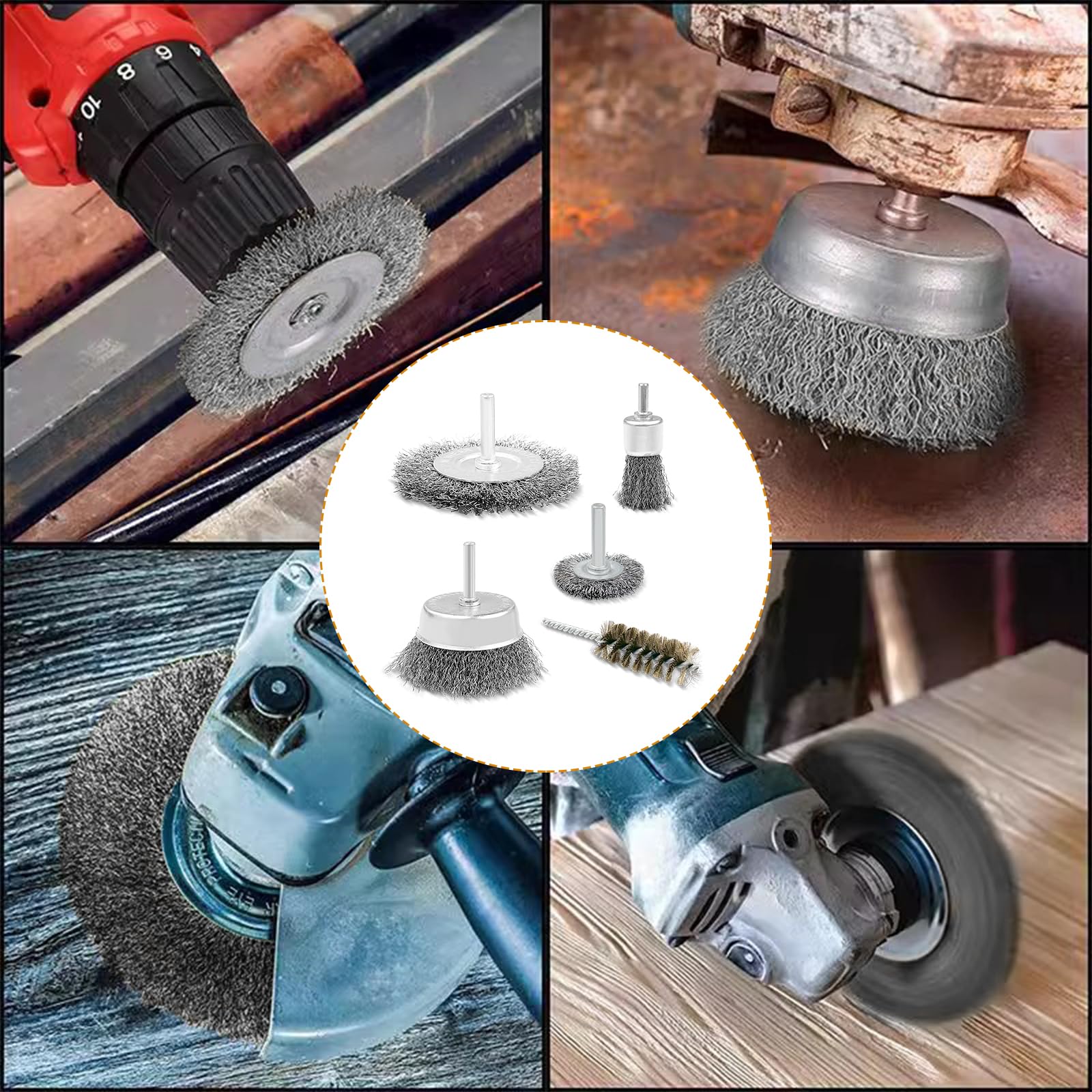 Tekenewbse 5 Pezzi Spazzole Metalliche per Trapano, Spazzola di Ferro con Codolo da 1/4 di, Metallica Acciaio Lucidatura Pulito per la Rimozione di Ruggine/Corrosione/Vernice