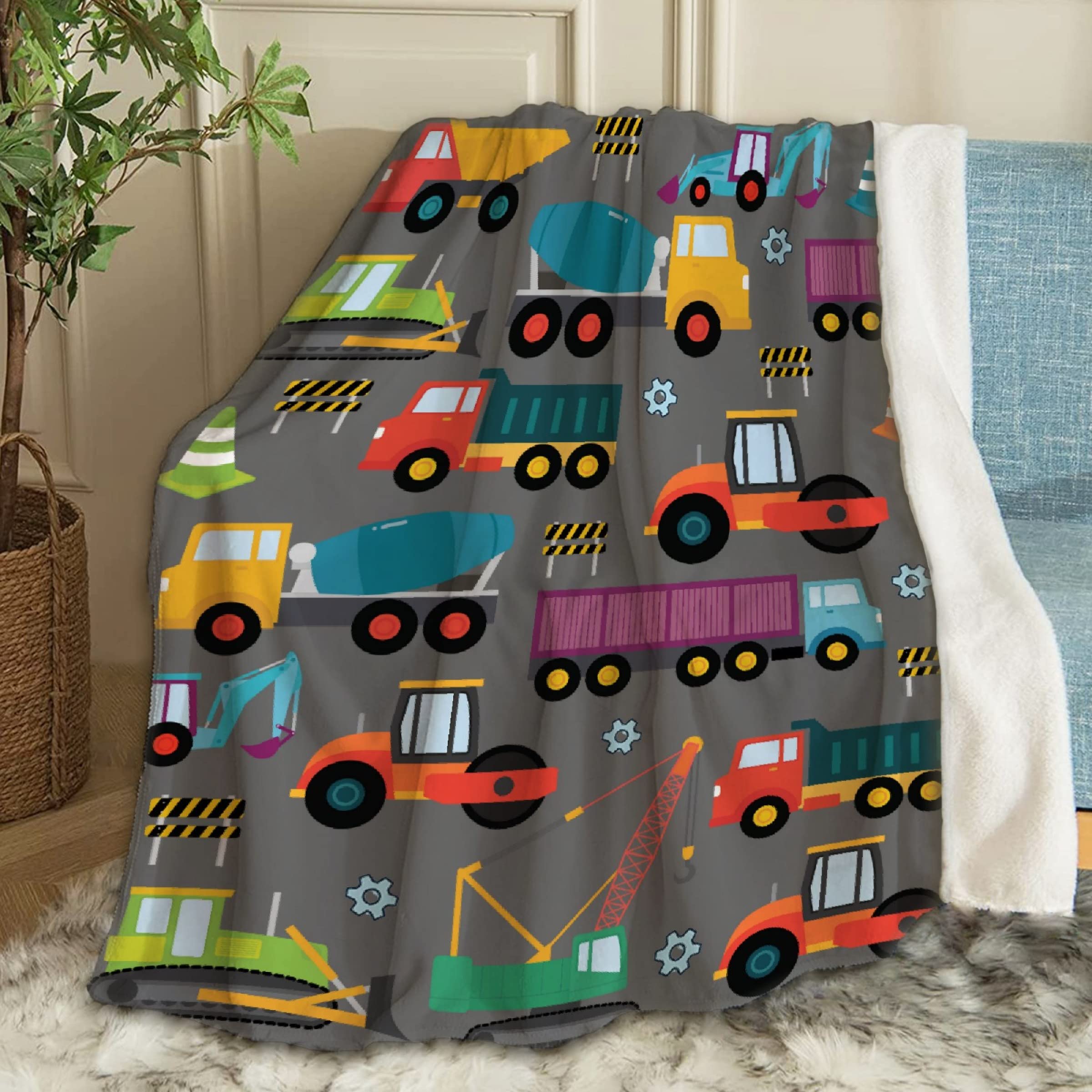 Ottoy Construction Trucks Blanket Lightweight Plush Fuzzy Cozy Soft Blankets for Couch Quilt Decorative Birthday Gift 80