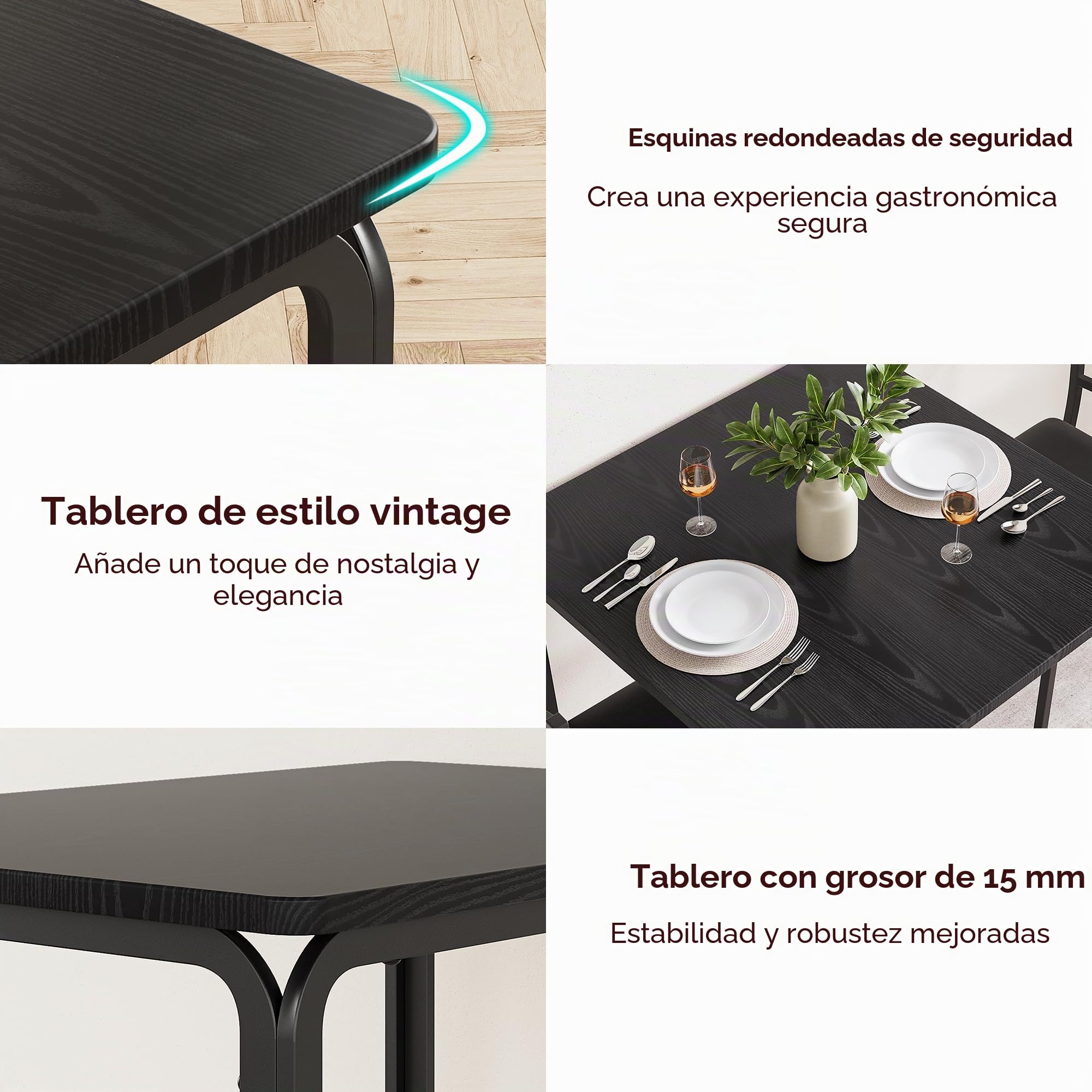 Garvee Mesa Comedor, Set de 1 Mesa y 2 Sillas con Mesa de MDF, Ideal para Hogar y Familia, Uso Interior en Cocina y Salón, Comidas en Familia, Negro