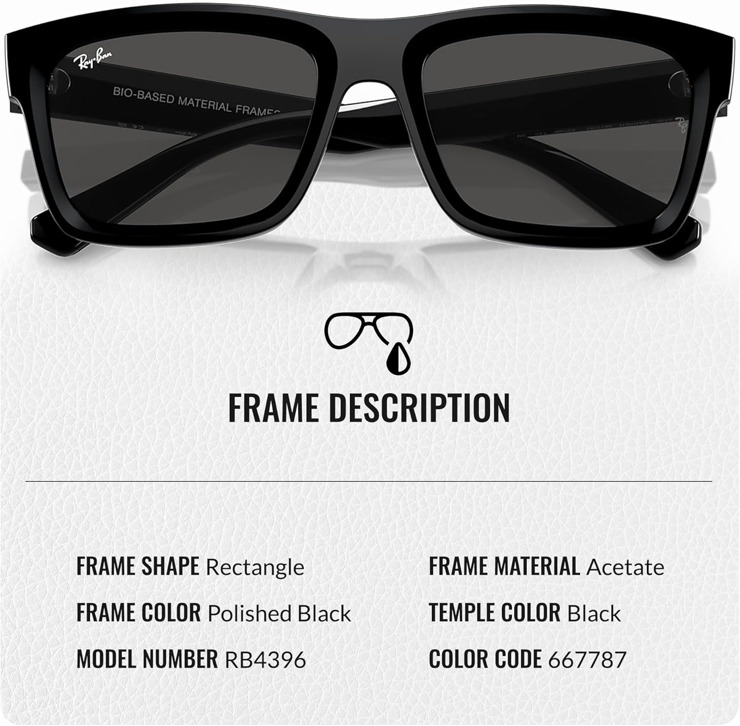 Ray-Ban RB4396 WARREN BIO-BASED Rectangle Shaped Sunglasses for Men & Women with Official RAYBAN Eyewear Kit - Image 3