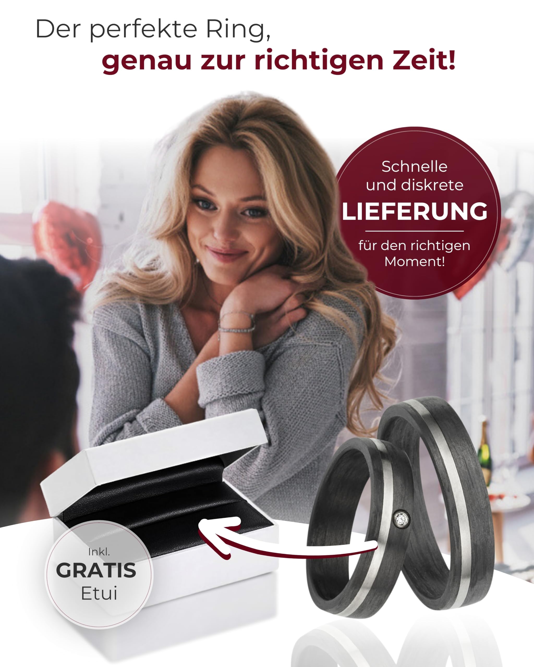 123traumringe Eheringe in Carbon & Titan I Partnerringe mit Brillant & Etui I Gravierbare Eheringe mit Ringgröße 50-70 mm I Hochwertige Verlobungsringe in 5 mm Breite & 1,9 mm Stärke I P15A