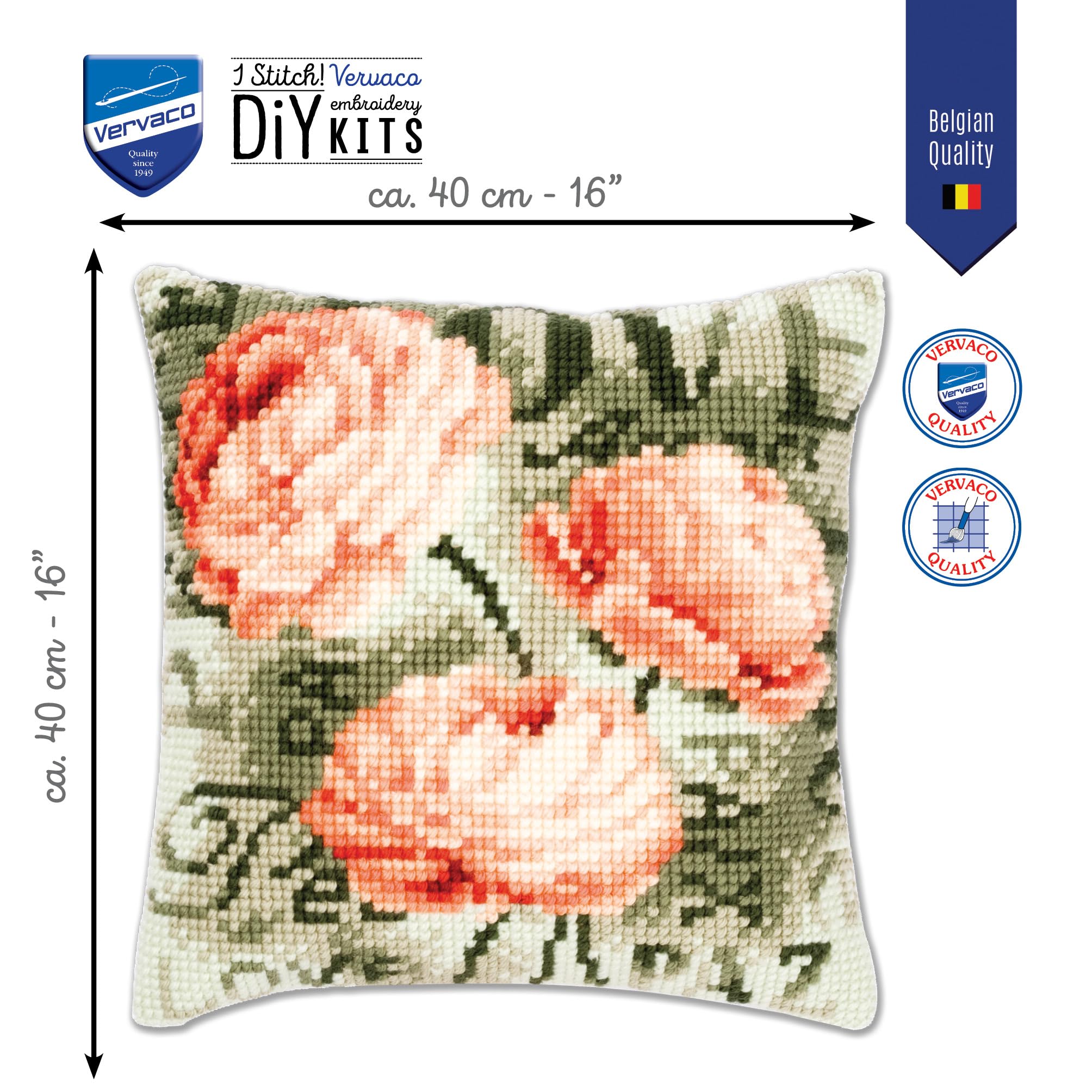 VERVACO Kit Cuscino Punto Croce PEONIE Set Ricamo Principianti Cuscini Gobelin Decorativi ca. 40 x 40 cm Accessori per Lavoretti Creativi DIY Casa Decor Hobby Adulti Cross Stitch