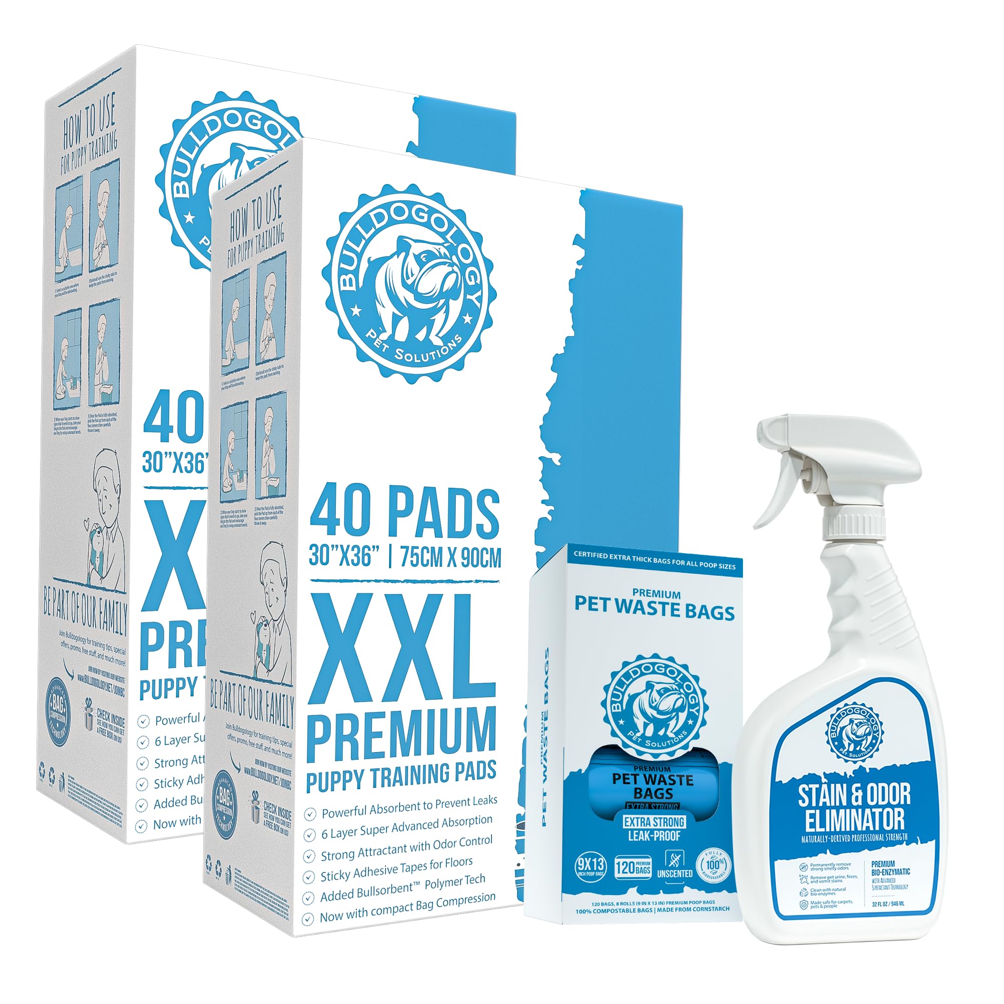 80-Count XXL Dog Pads w Stain & Odor Remover and Dog Poop Bag Bundle