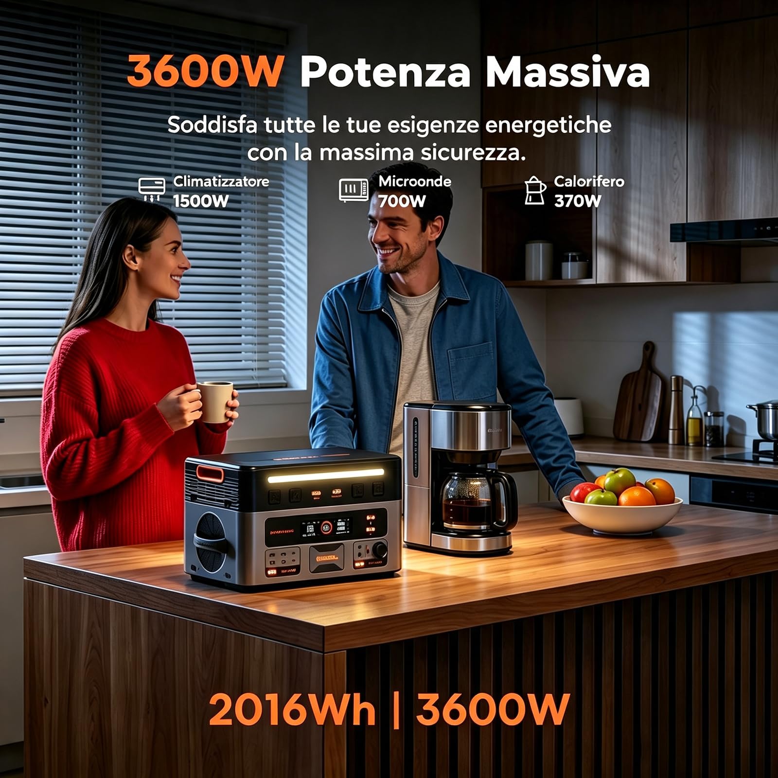 PowerMax 3600PE Centrale Elettrica Portatile con Pannello Solare 100W, 3600W Generatore Solare, Batteria LiFePO₄ 2016Wh, per Campeggio/Caravan/Emergenze (PM3600PE+100W)