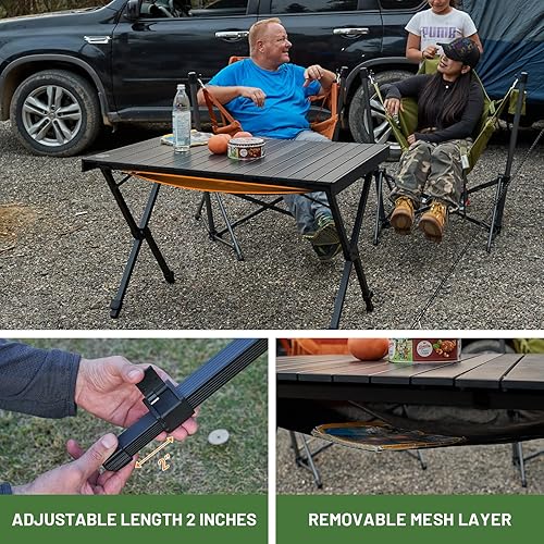 Miniatura 3 de TIMBER RIDGE Mesa de campamento plegable de altura ajustable, mesa enrollable de aluminio ligero para 4 a 6 personas, para campamento, al aire Negro