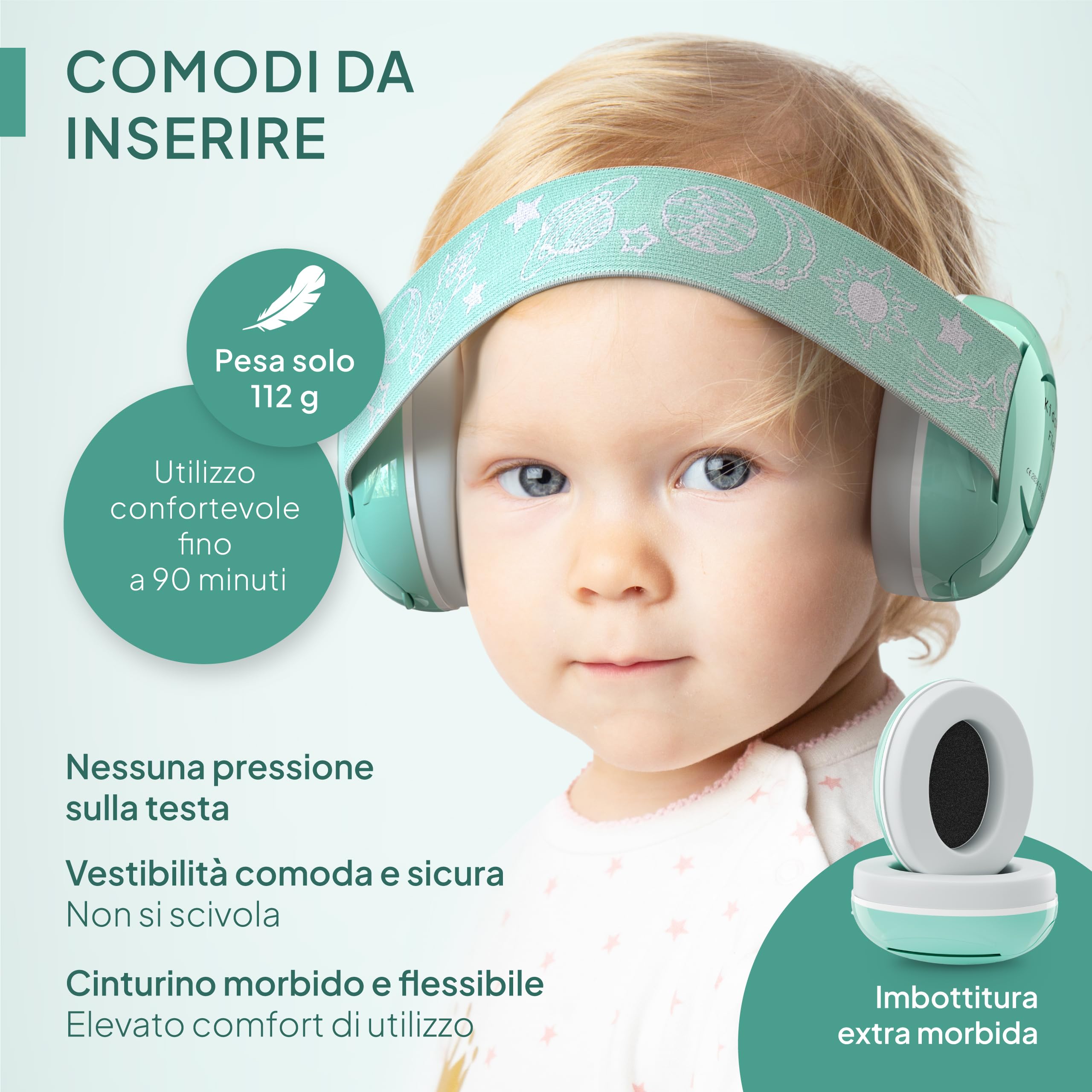 Senner ® KidsPro Flex | Protection auditive enfants - Casque antibruit avec SNR 25 dB, jusqu'à 12 ans, évolutif. Idéal pour quotidien, fêtes, sports, événements musicaux - Turquoise
