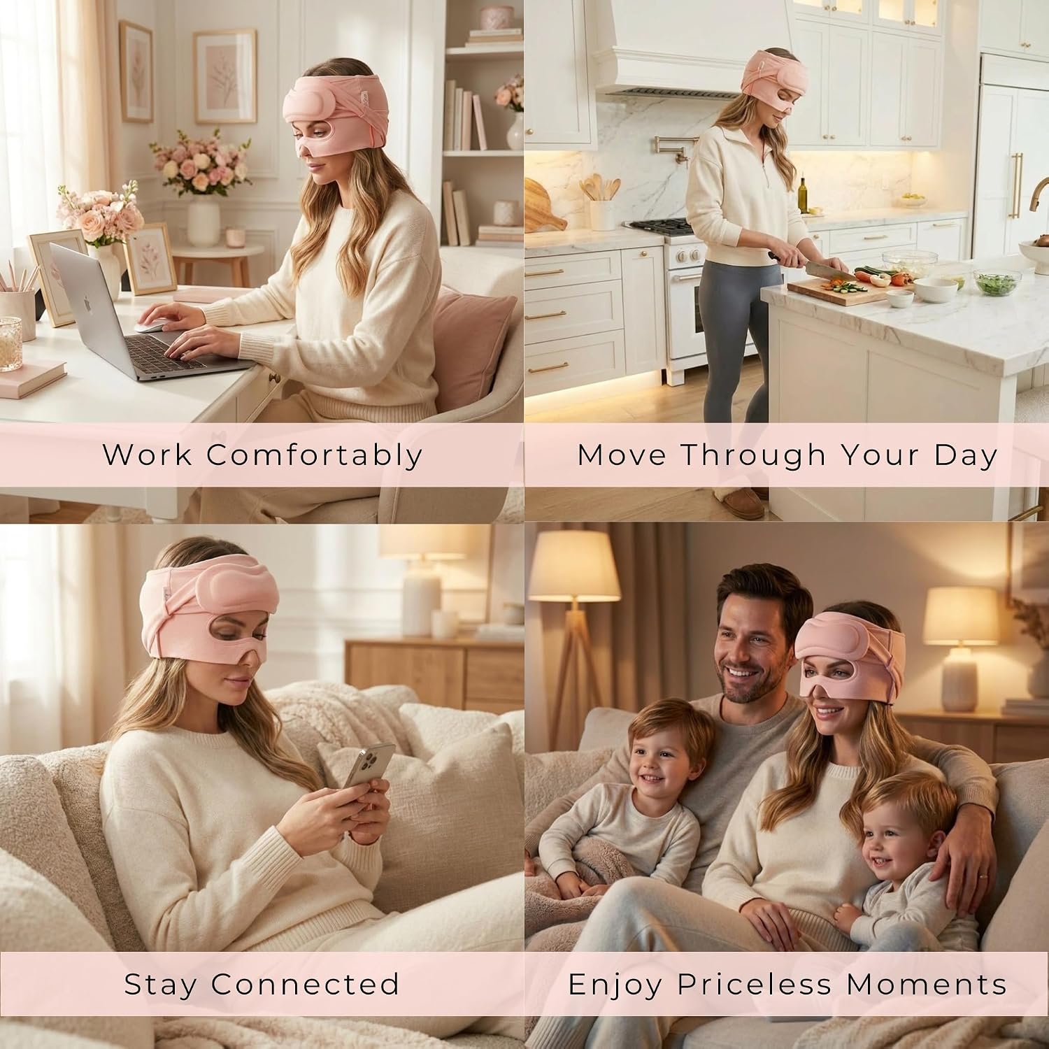 SD Luxe Cooling & Warming Migraine & Headache Gel Cap – Blush | 360° Gel‑Filled Head Wrap with Built‑in Eye Mask | Buttery-Soft, Breathable Fabric | Premium Gift Box + Storage Bag