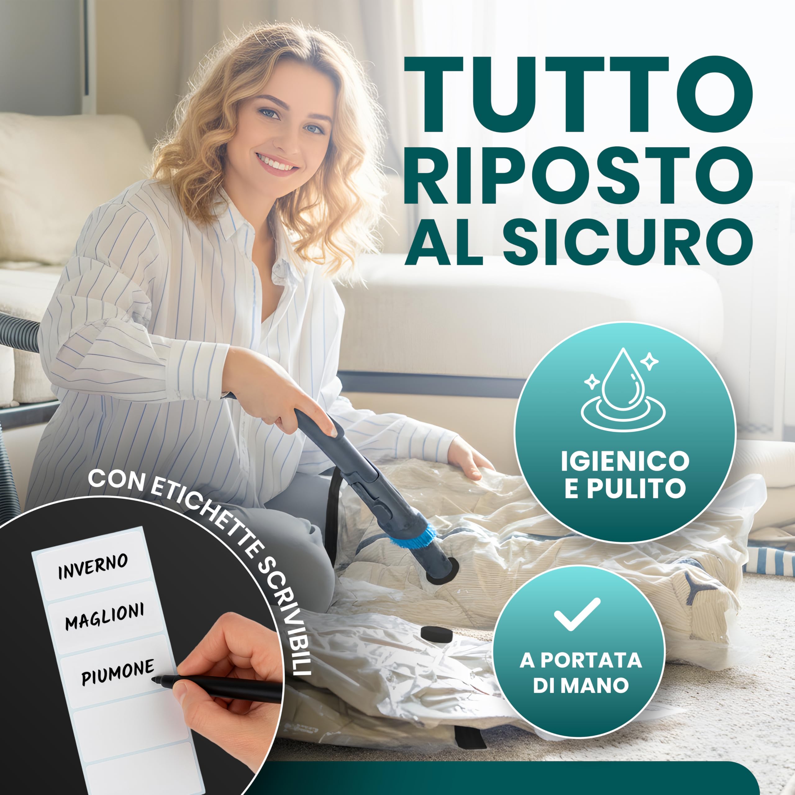 myHodo Sacchetti Sottovuoto XXL (6 Pezzi, 80x120 cm) – Extra Grandi Buste Salvaspazio Riutilizzabili per Piumoni, Coperte, Vestiti e Tessuti Voluminosi, Sacchi Durevoli con Doppia Chiusura Ermetica
