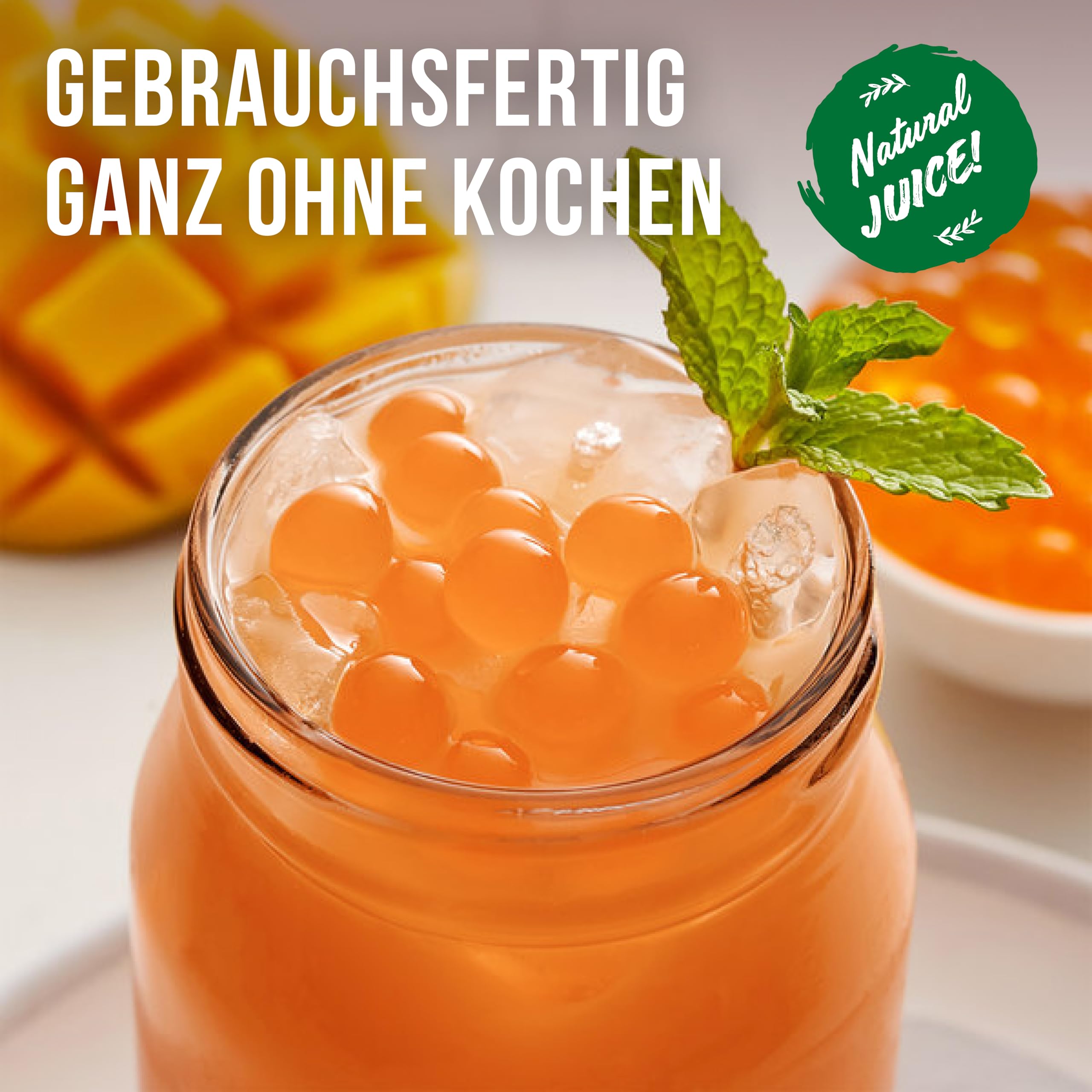 INSPIRE FOOD Bubble Tea Perlen Set - 3er-Pack Popping Boba Fruchtperlen | Erdbeere, Mango, Grüner Apfel | Tapioka Perlen 100% vegan und glutenfrei, ohne künstliche Farbstoff, je 450g