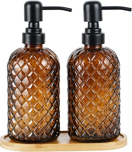 Miniatura 13 de Dispensador de jabón de vidrio de 12 onzas con bomba de acero inoxidable 304 negro a prueba de óxido, dispensador de jabón de vidrio recargable para