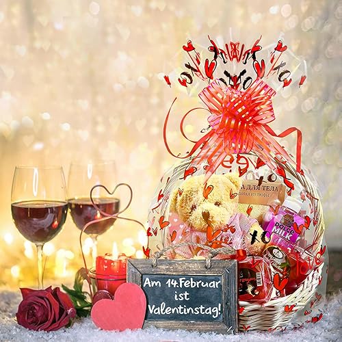 Miniatura 5 de WeDoSoy 10 bolsas grandes de celofán para regalos del día de San Valentín, 16 x 24 pulgadas con 10 lazos para embalaje de regalo, cestas, botella de