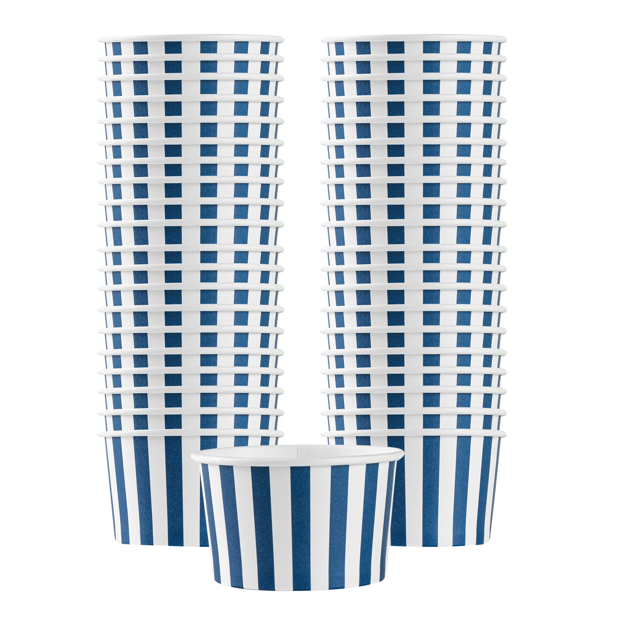 Restaurantware Coppetta 5 Ounce Dessert Cups, 200 Disposable Ice Cream Cups - Lids Sold Separately, Sturdy, Blue And White Paper FroYo Bowls, Striped, For Hot And Cold Foods, Perfect For Gelato
