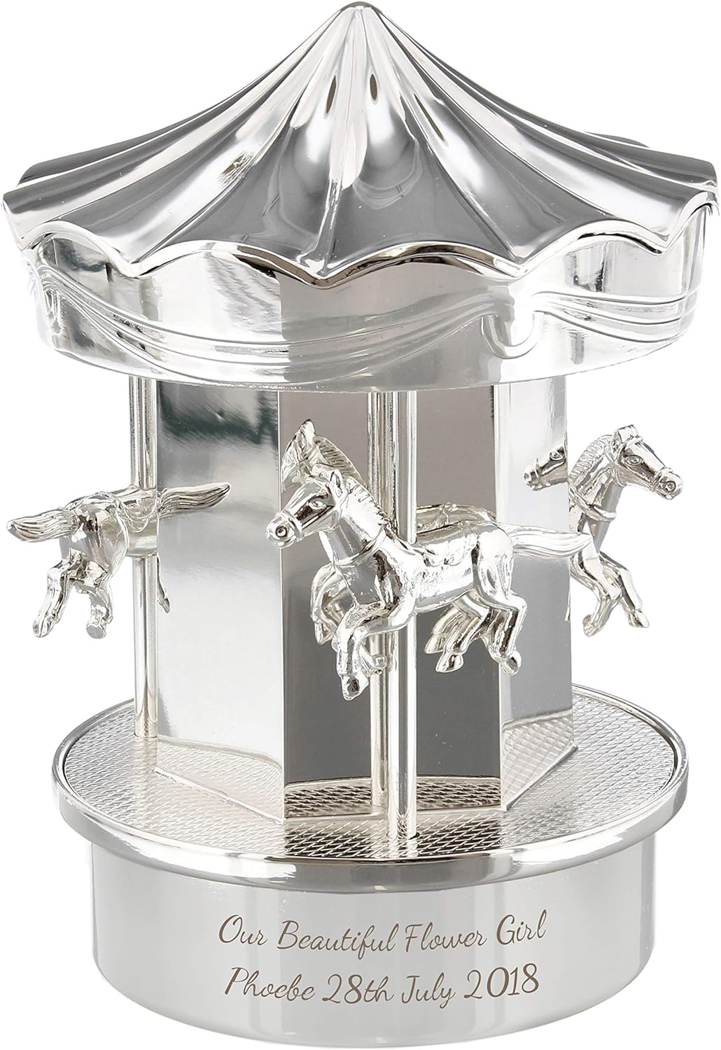 Personalised Engraved Carousel Money Box Newborn Baby Boys Girl Silver