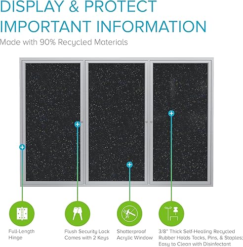 Vista 19 de Ghent Tablero de anuncios cerrado de goma reciclada de 2 puertas de 36 x 48 pulgadas, interiores, resiste roturas, con cerradura, marco de aluminio