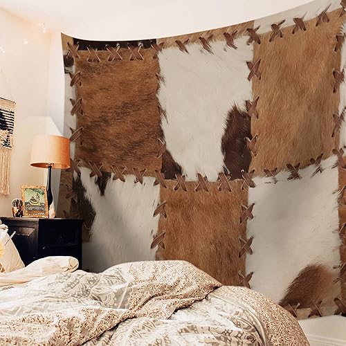 Miniatura 3 de Tapiz para colgar en la pared, tapices estéticos de piel de vaca, estampado de piel de vaca de granja, tapiz marrón para dormitorio, sala de estar,